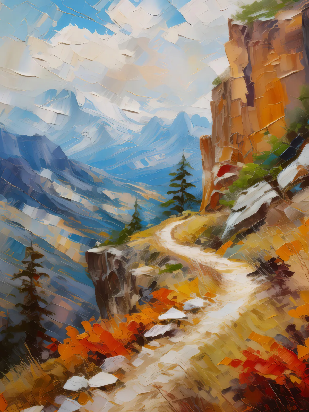 Crag Hiking Trail, a palette-knife oil landscape by Emma Mickelberg