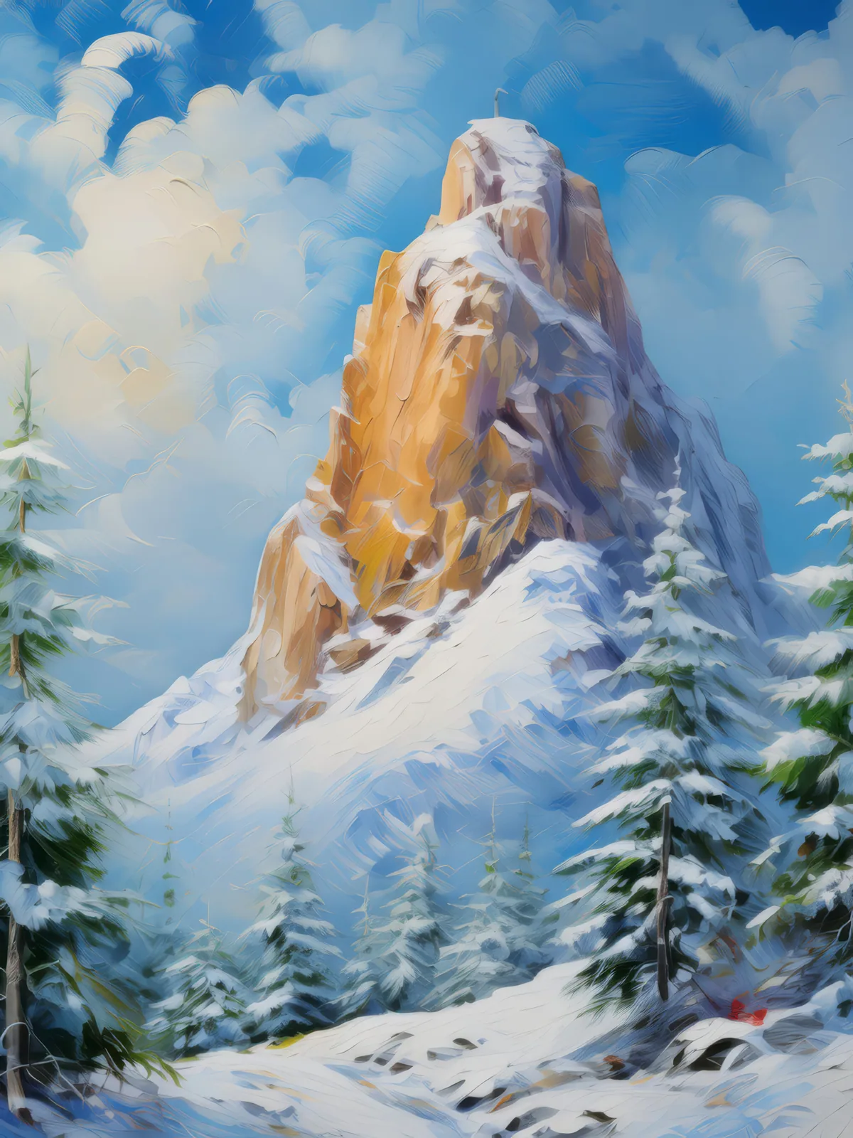 Crag in Winter Wonderland, a palette-knife oil landscape by Emma Mickelberg