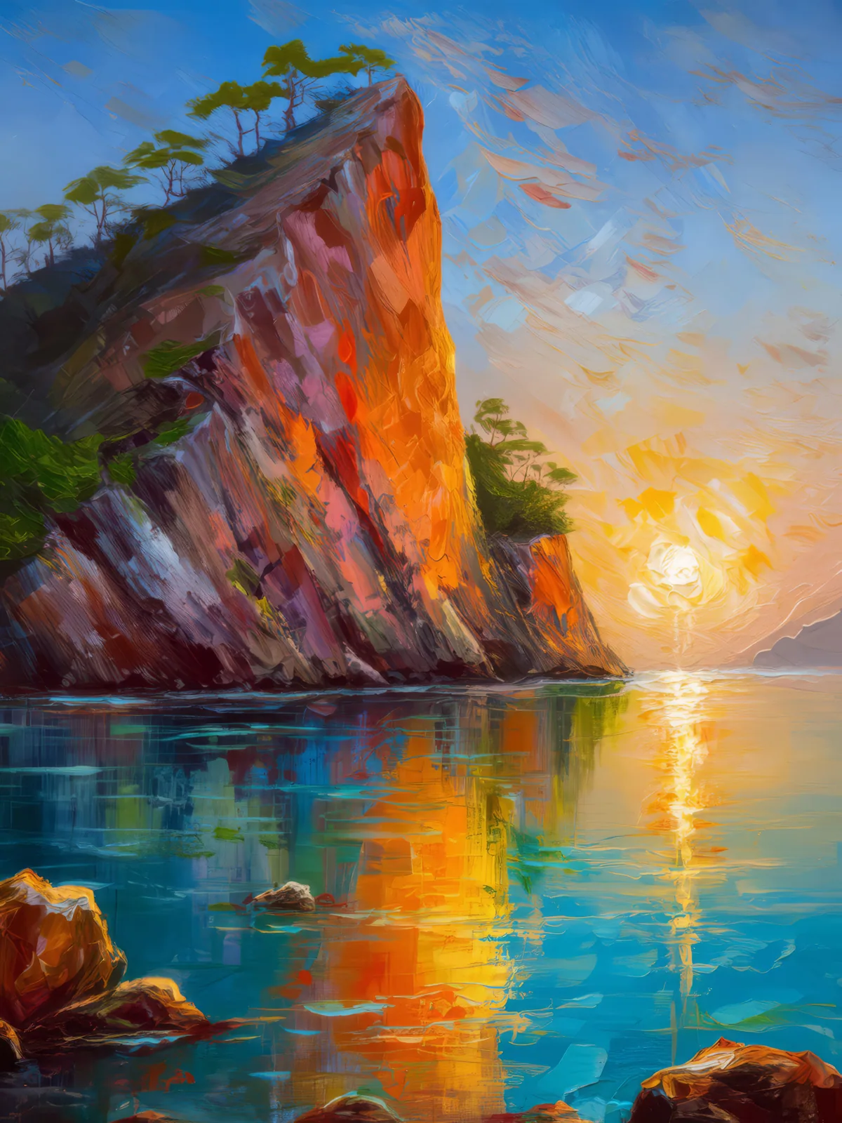 Crag Reflection Revelation, a palette-knife oil landscape by Emma Mickelberg