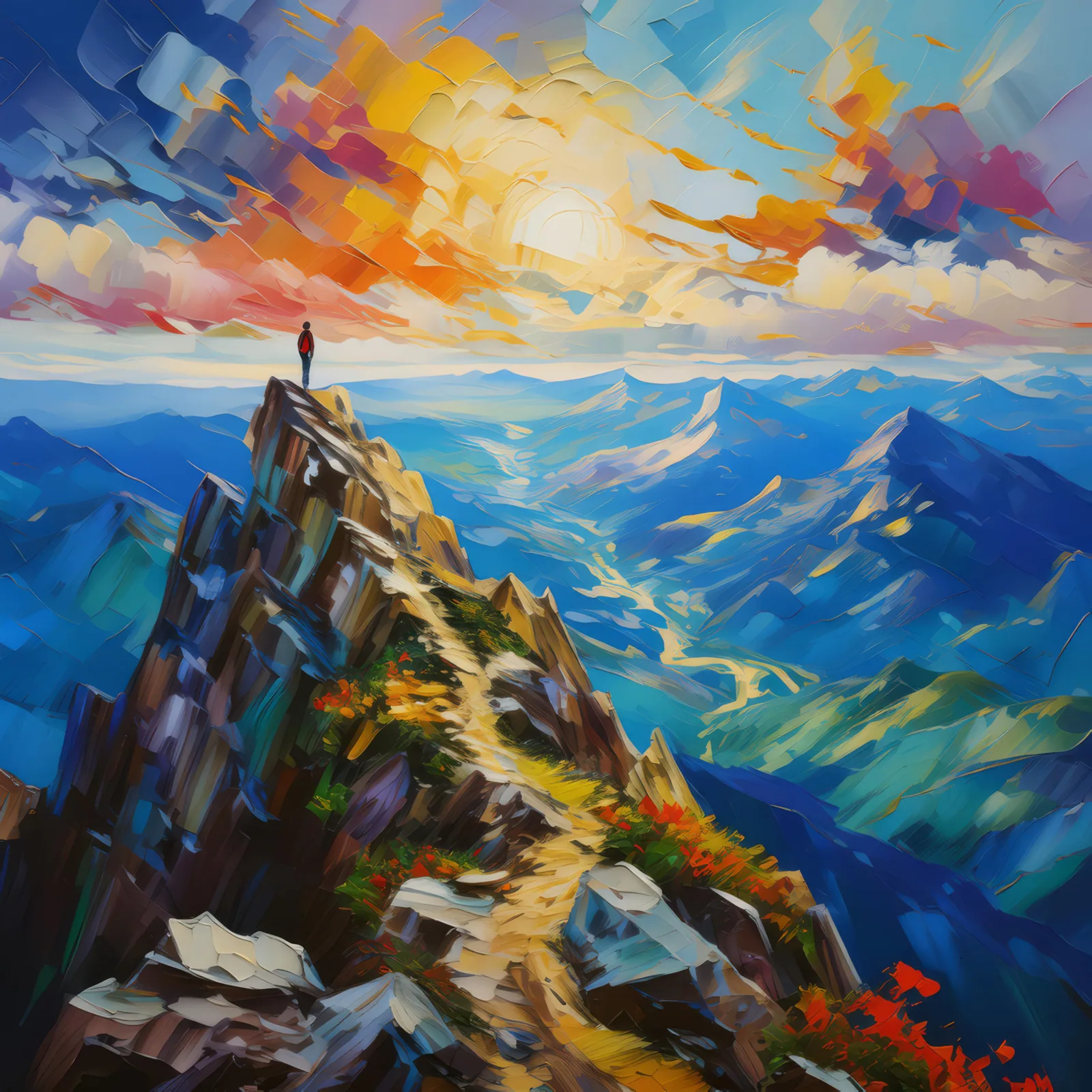 Crag Summit Serenity, a palette-knife oil landscape by Emma Mickelberg