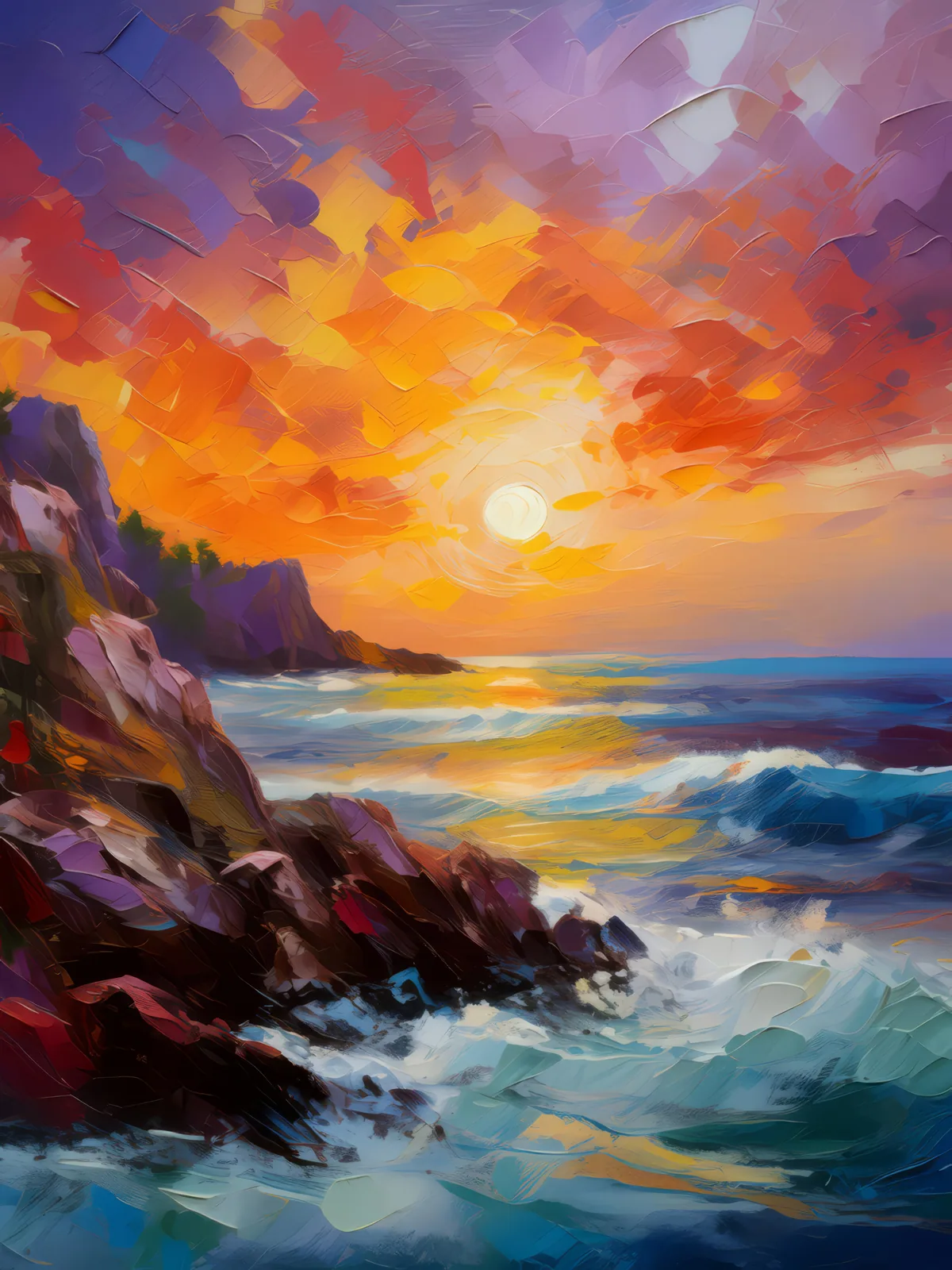Crag Sunrise Serenade, a palette-knife oil landscape by Emma Mickelberg