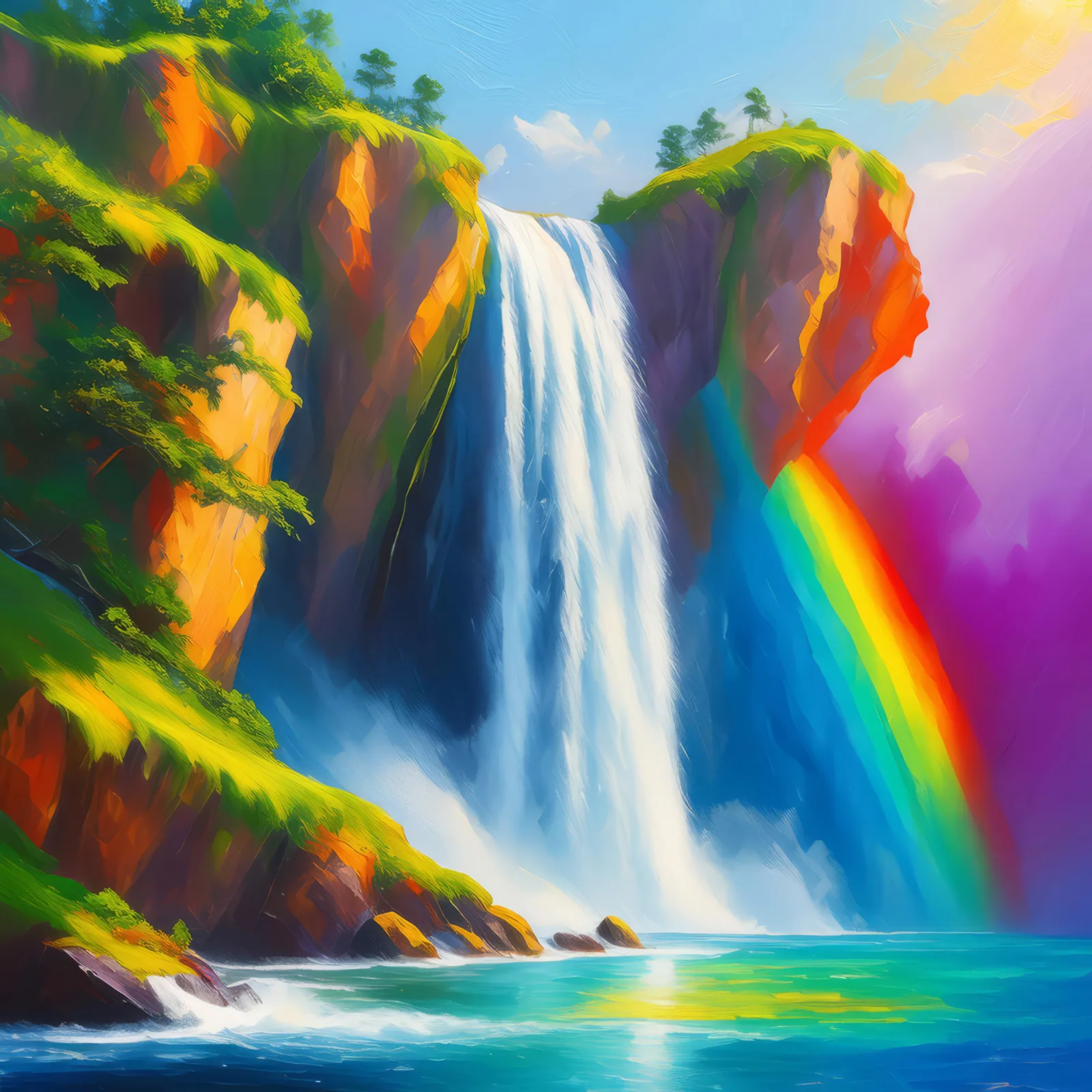 Crag Waterfall Wonder, a palette-knife oil landscape by Emma Mickelberg
