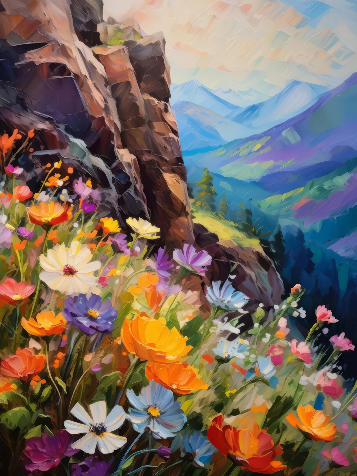 Crag Wildflower Wonderland, a palette-knife oil landscape by Emma Mickelberg
