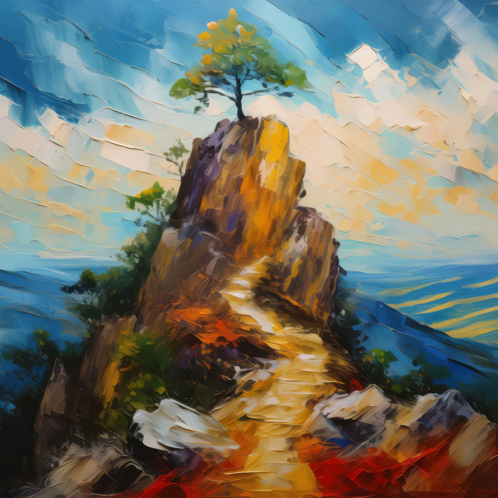 Craggy Citadel of Solitude, a palette-knife oil landscape by Emma Mickelberg