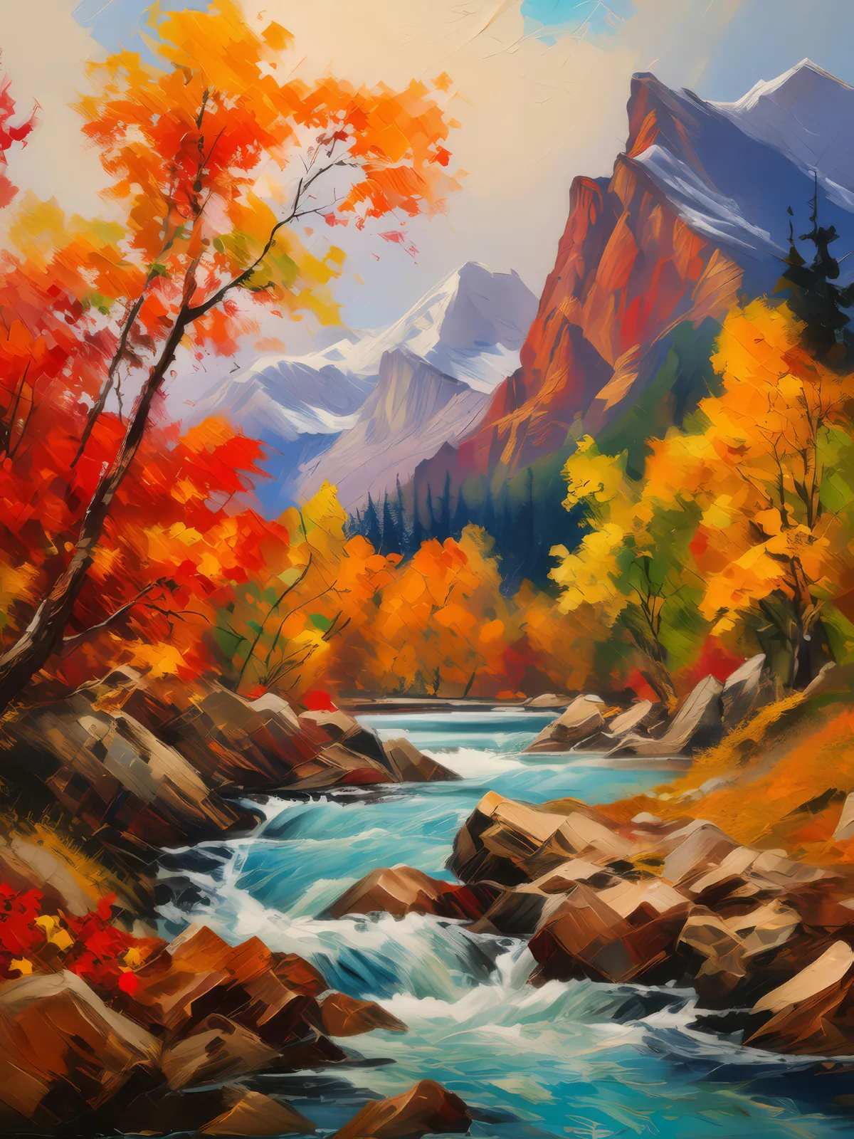 Crag's Autumnal Aria, a palette-knife oil landscape by Emma Mickelberg