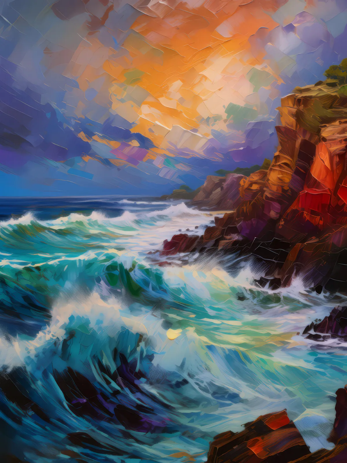 Crashing Ocean Waves, a palette-knife oil landscape by Emma Mickelberg