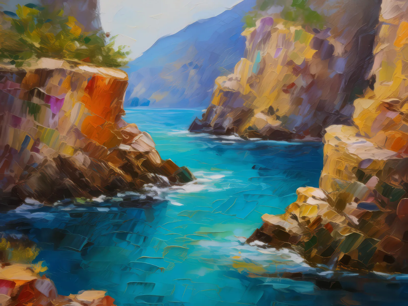 Crystal Blue Chasm, a palette-knife oil landscape by Emma Mickelberg