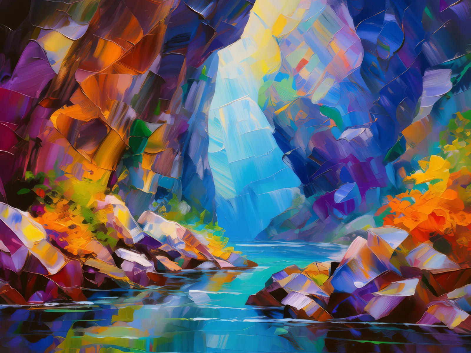 Crystal Cave Chasm, a palette-knife oil landscape by Emma Mickelberg