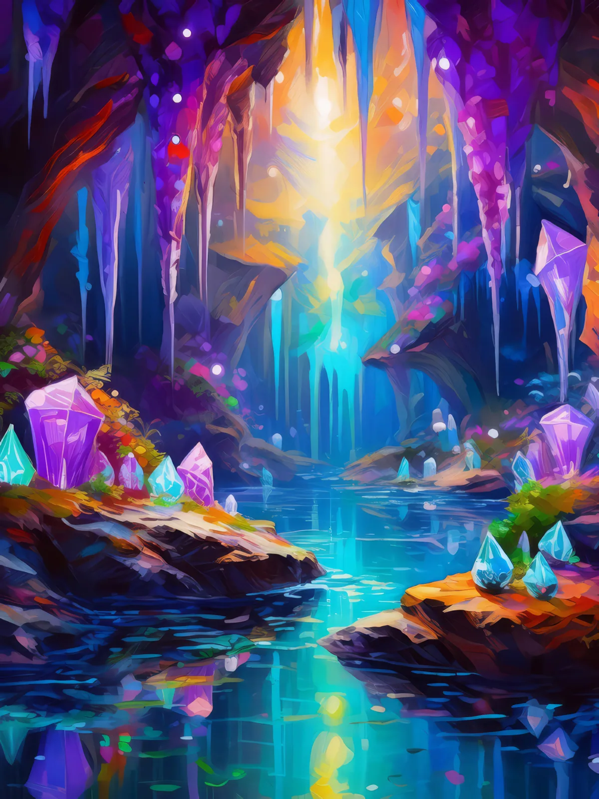 Crystal Cavern Grotto, a palette-knife oil landscape by Emma Mickelberg