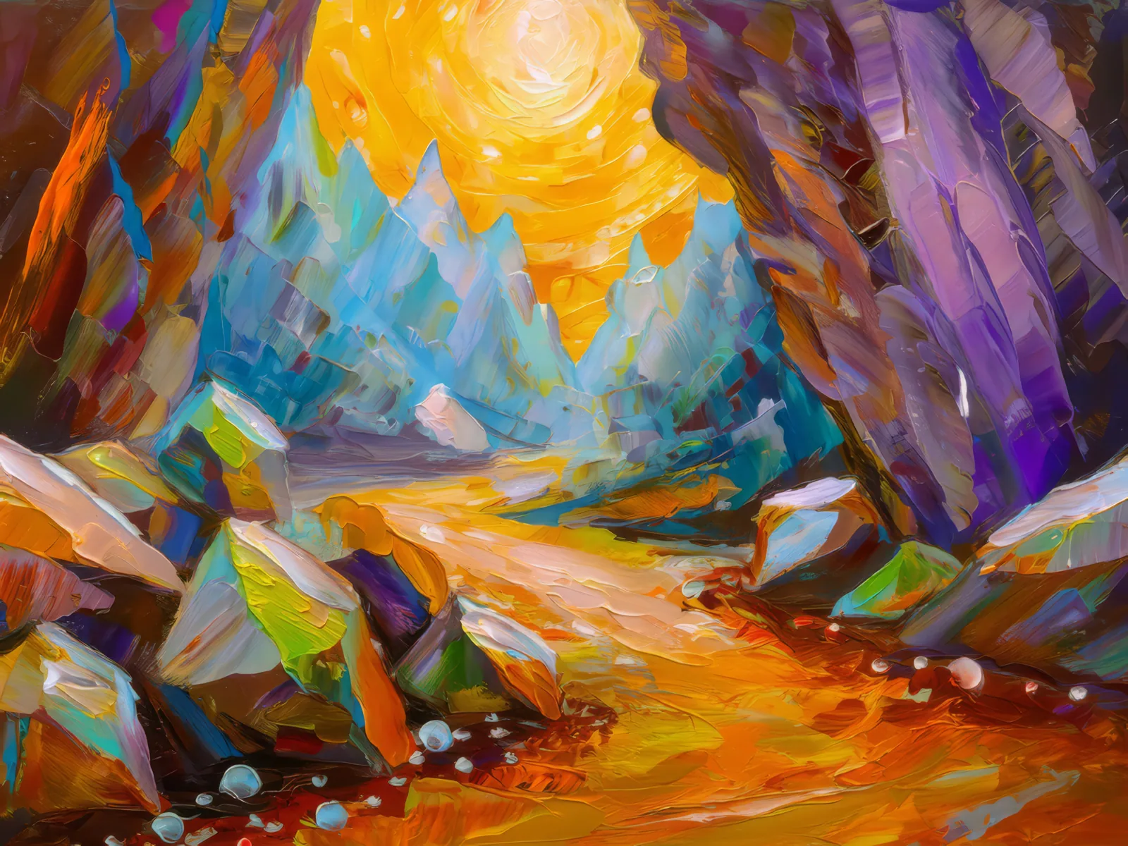 Crystal Caves of Boreal Desert, a palette-knife oil landscape by Emma Mickelberg