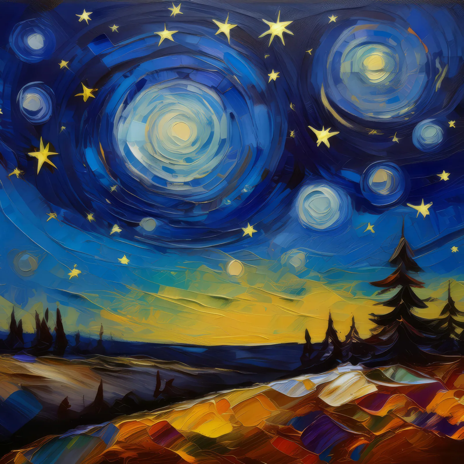 Crystal Clear Boreal Nights, a palette-knife oil landscape by Emma Mickelberg