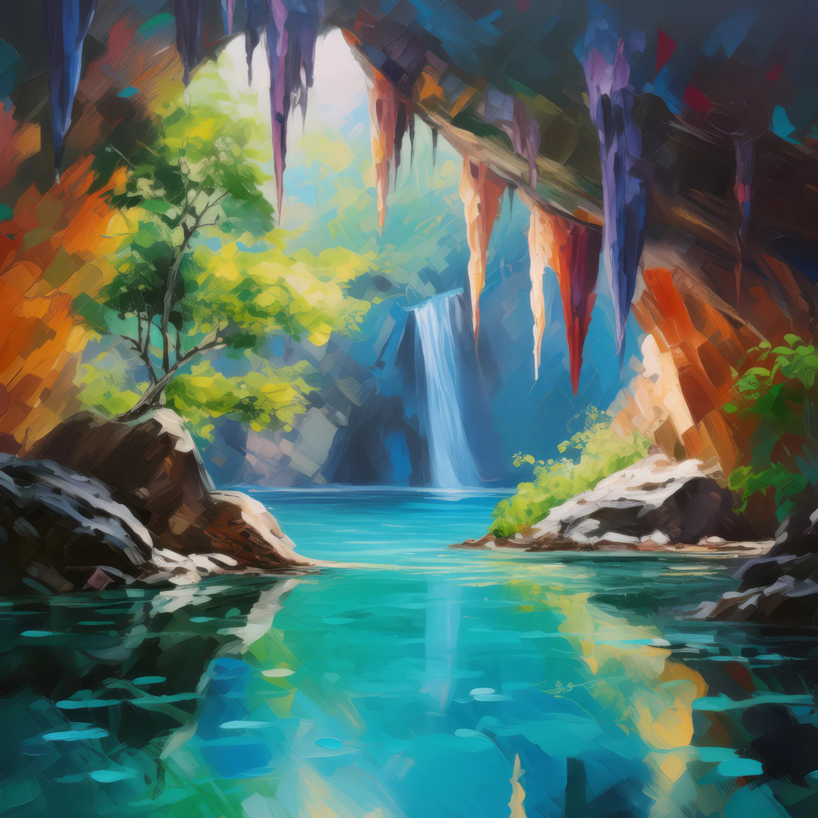 Crystal Clear Grotto, a palette-knife oil landscape by Emma Mickelberg