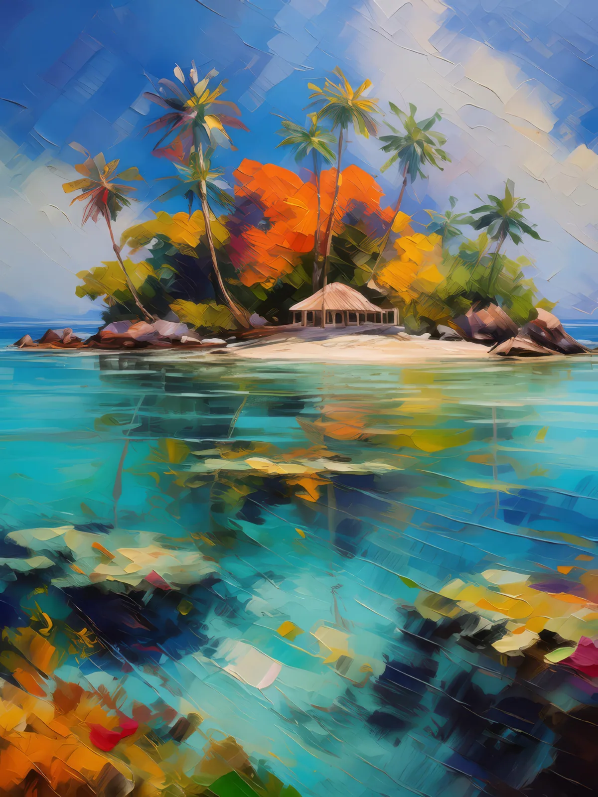 Crystal Clear Island, a palette-knife oil landscape by Emma Mickelberg