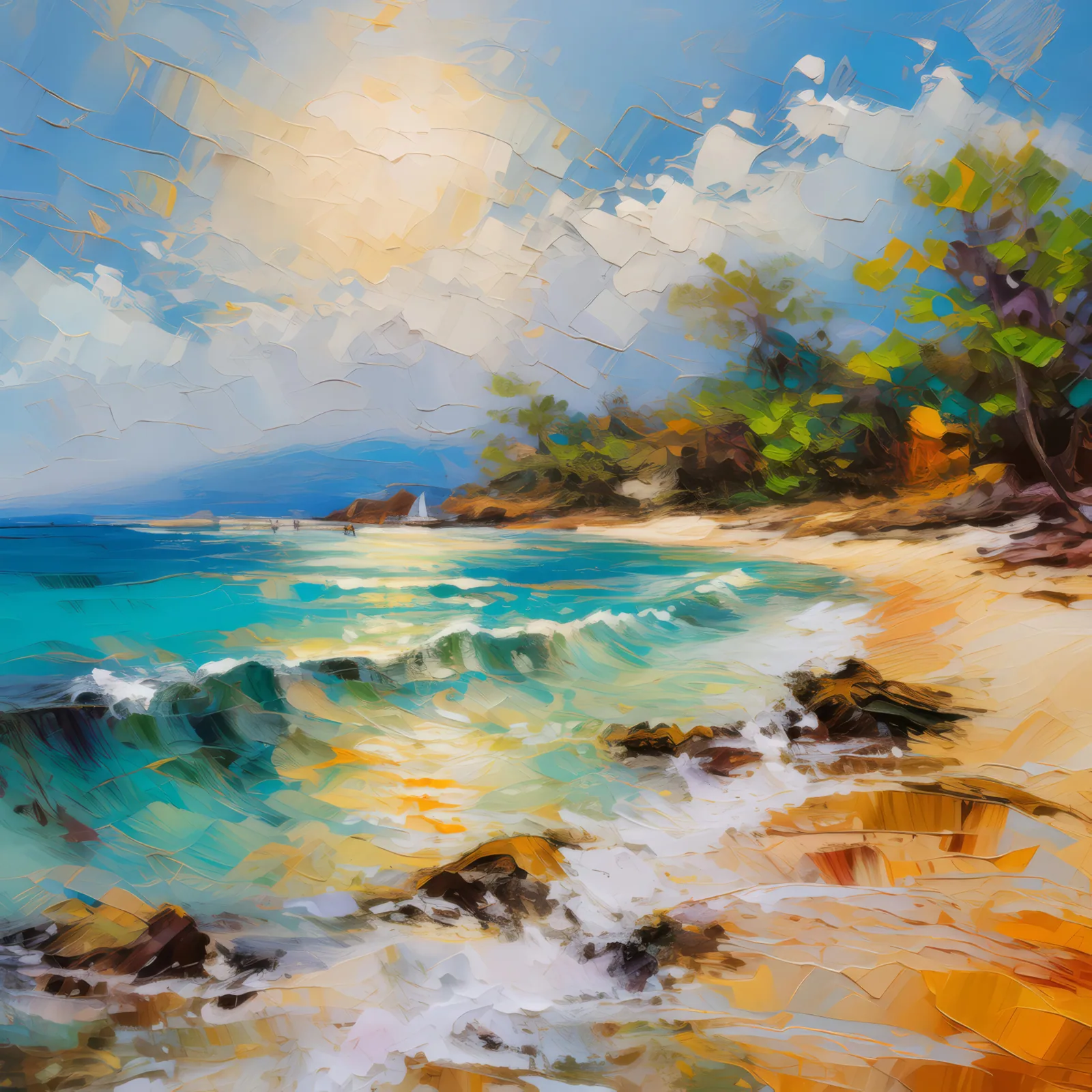 Crystal Clear Waters, a palette-knife oil landscape by Emma Mickelberg