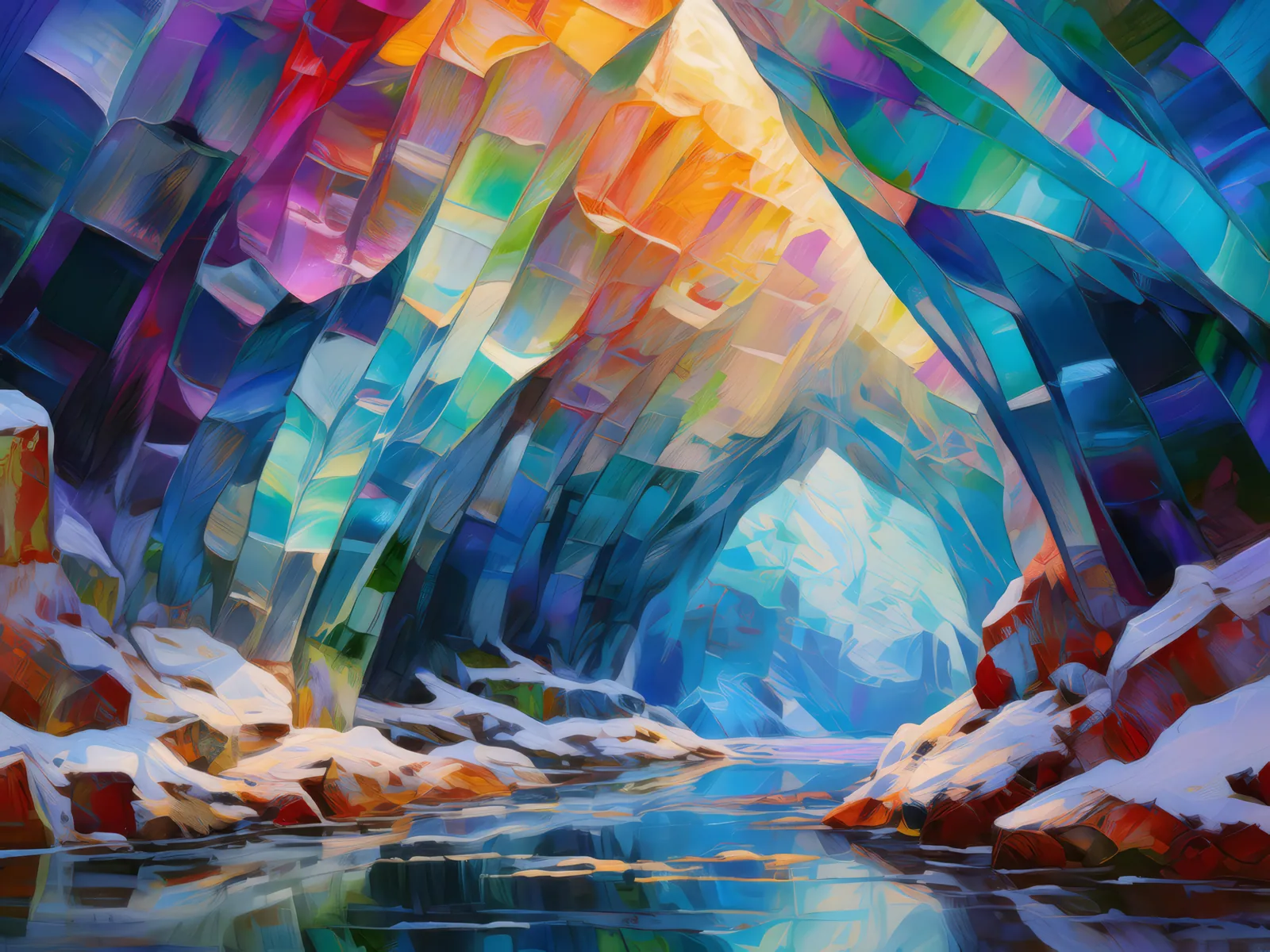 Crystalline Ice Caves, a palette-knife oil landscape by Emma Mickelberg