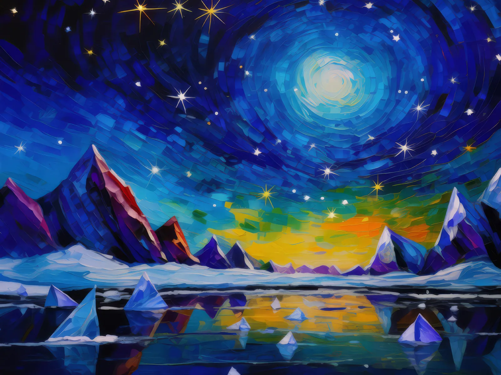 Crystalline Night in Arctic Desert, a palette-knife oil landscape by Emma Mickelberg