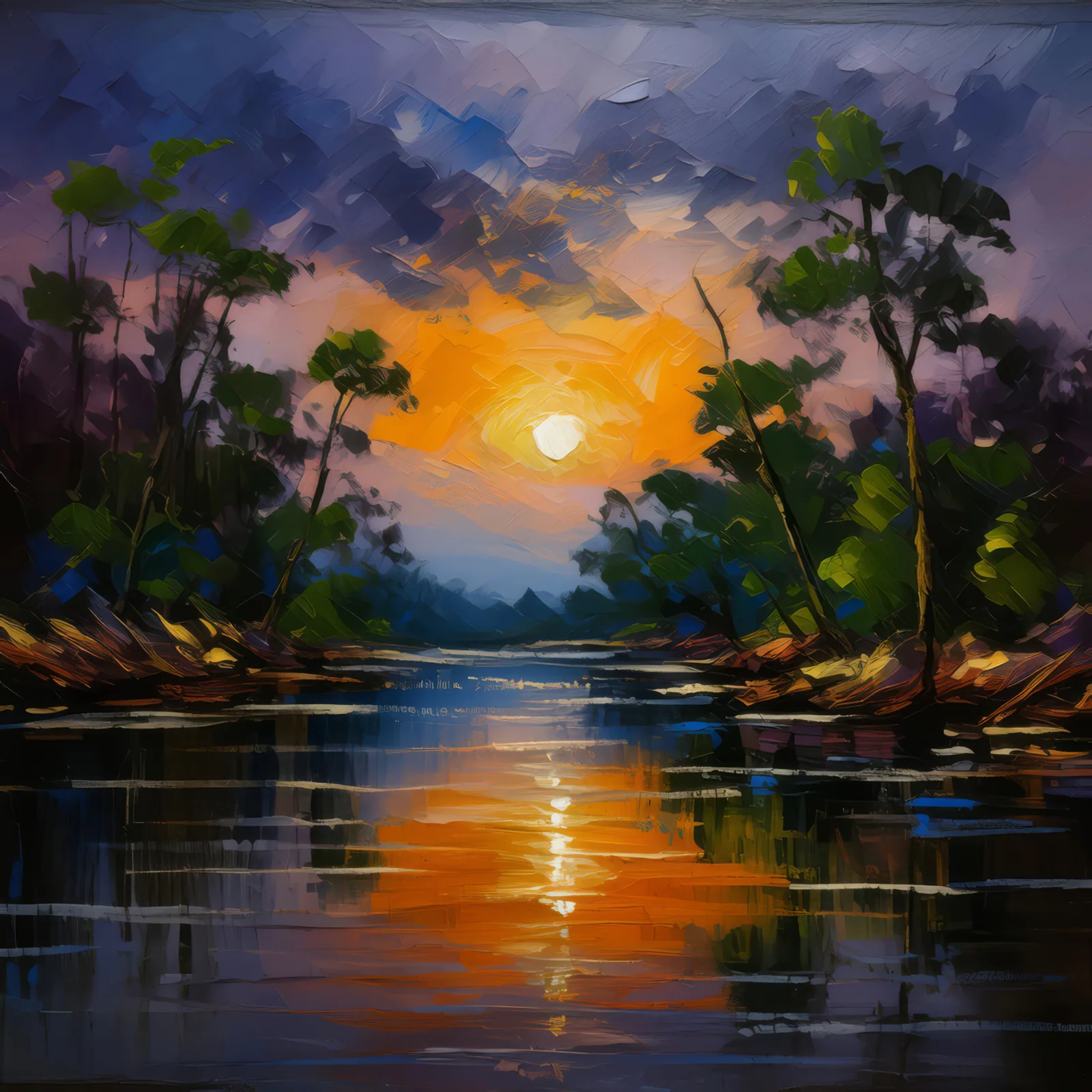 Delta at Dusk, a palette-knife oil landscape by Emma Mickelberg