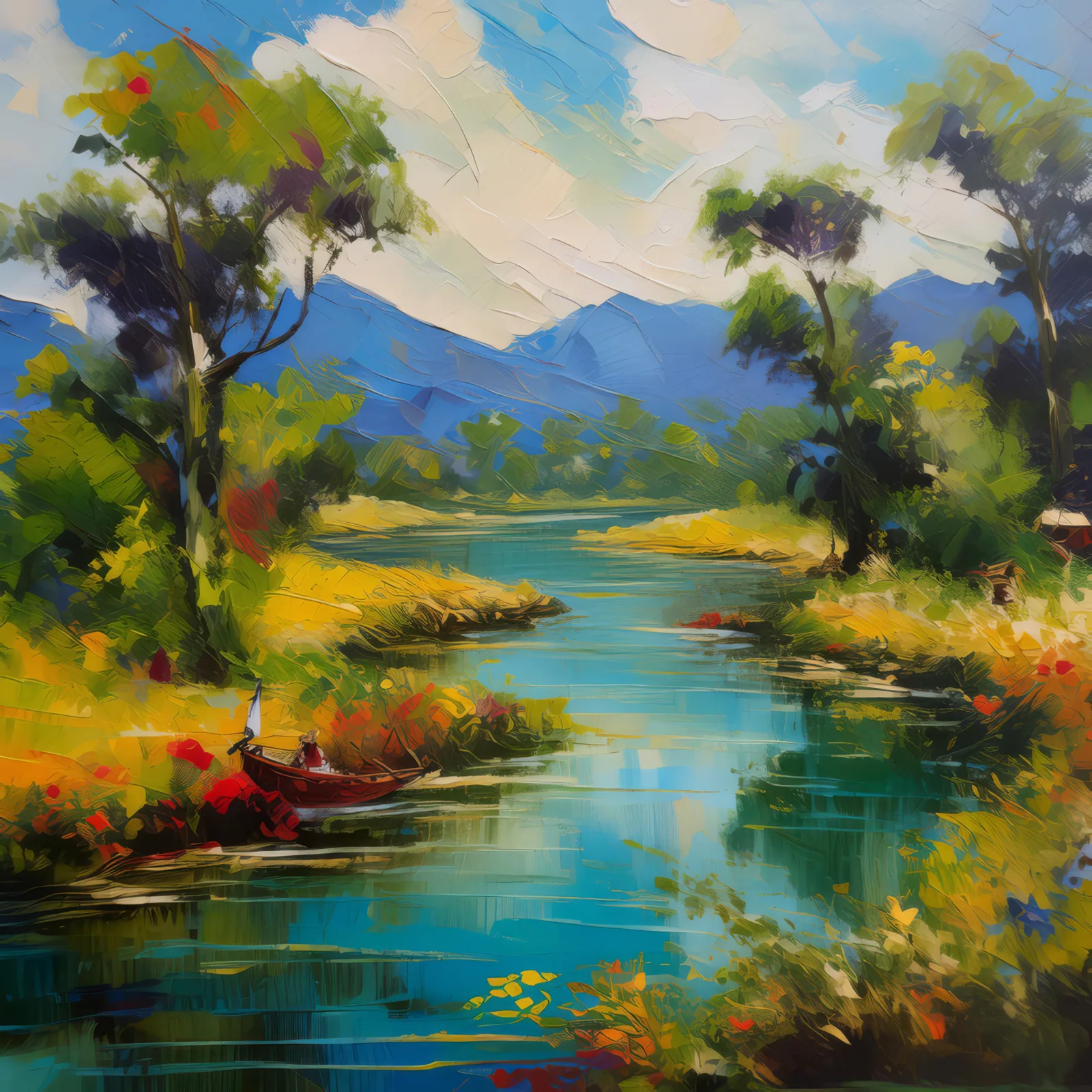 Delta River's Serpentine Path, a palette-knife oil landscape by Emma Mickelberg