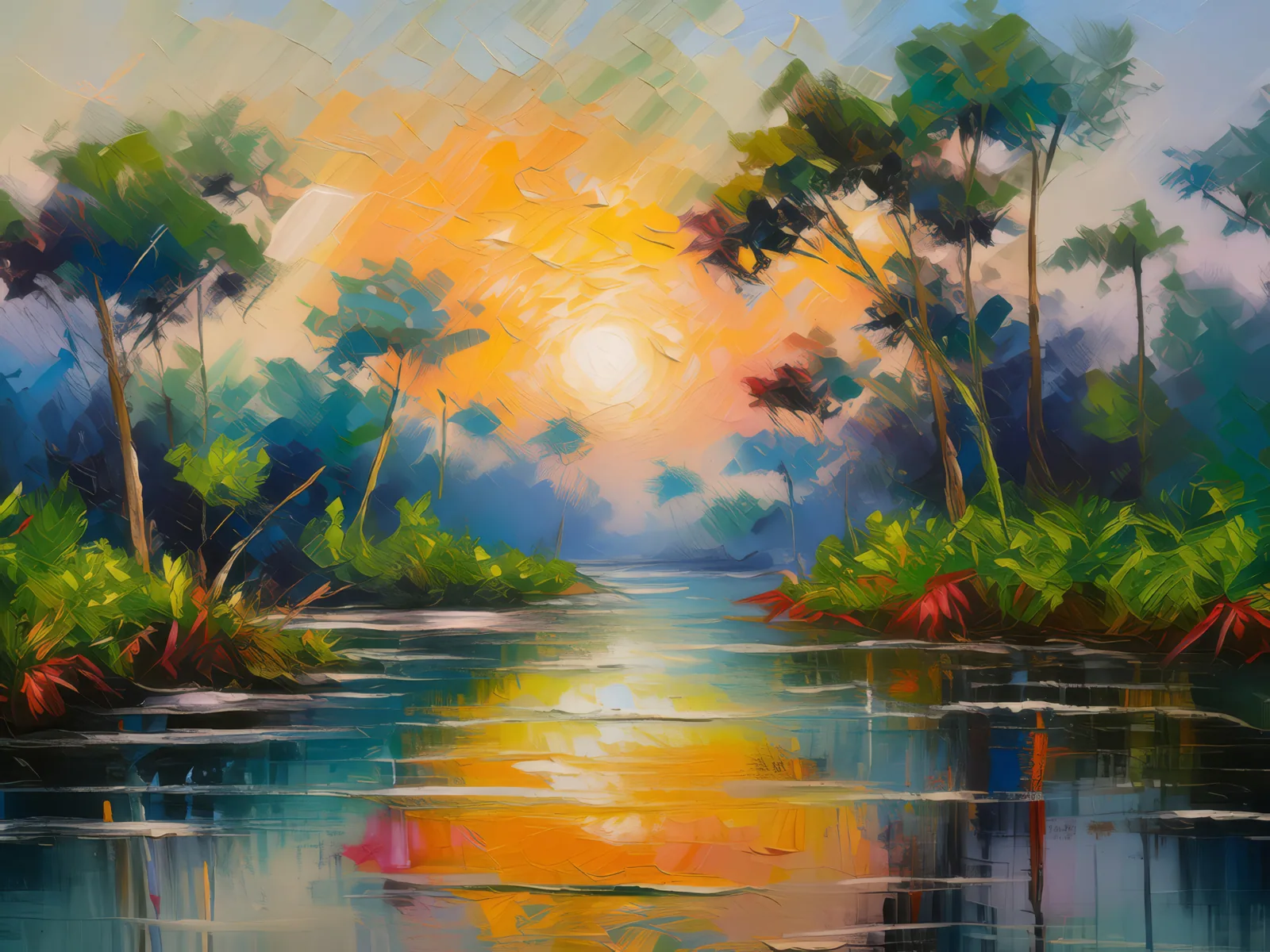 Delta's Gentle Morning Breeze, a palette-knife oil landscape by Emma Mickelberg
