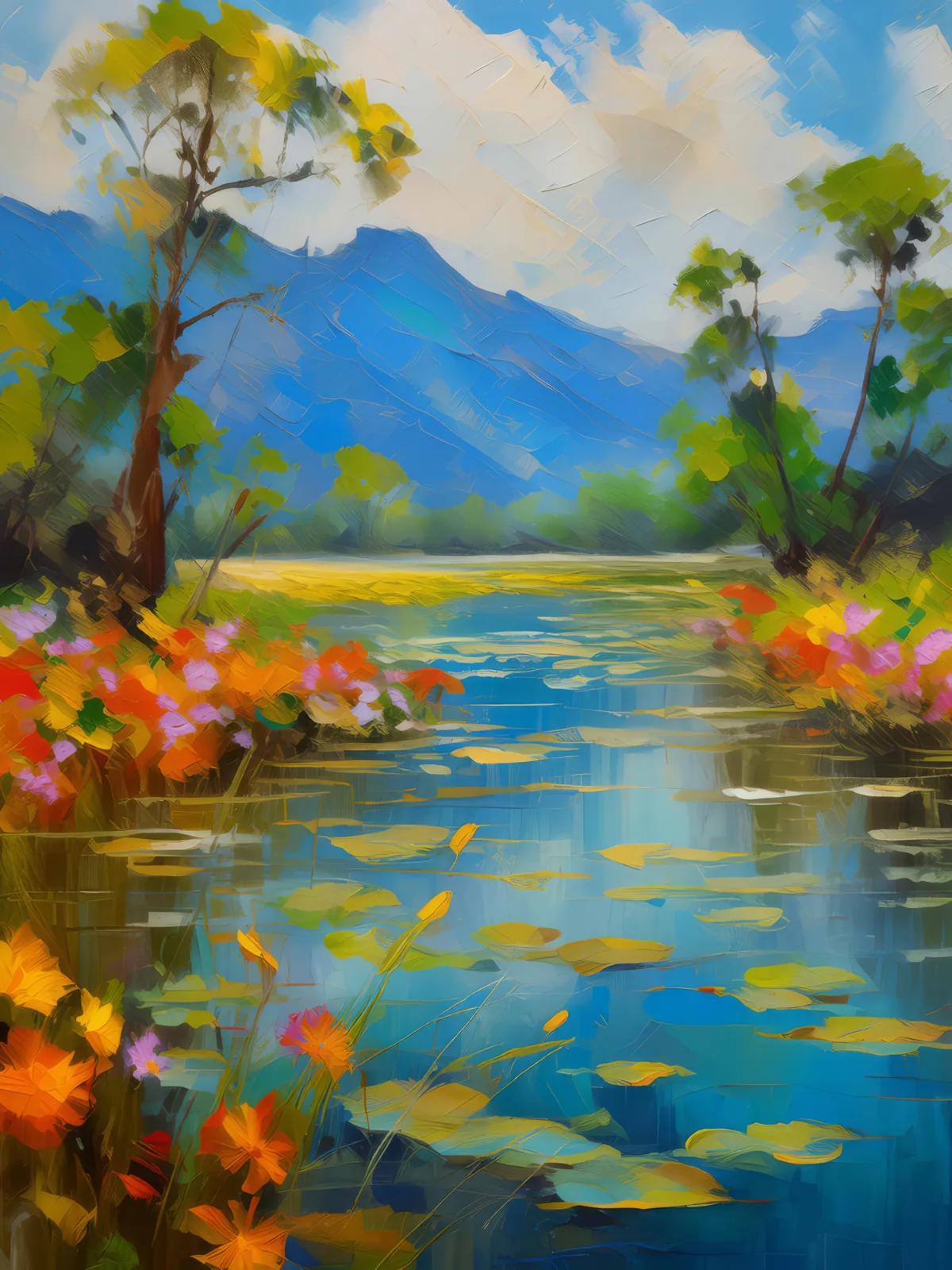 Delta's Seasonal Floods, a palette-knife oil landscape by Emma Mickelberg