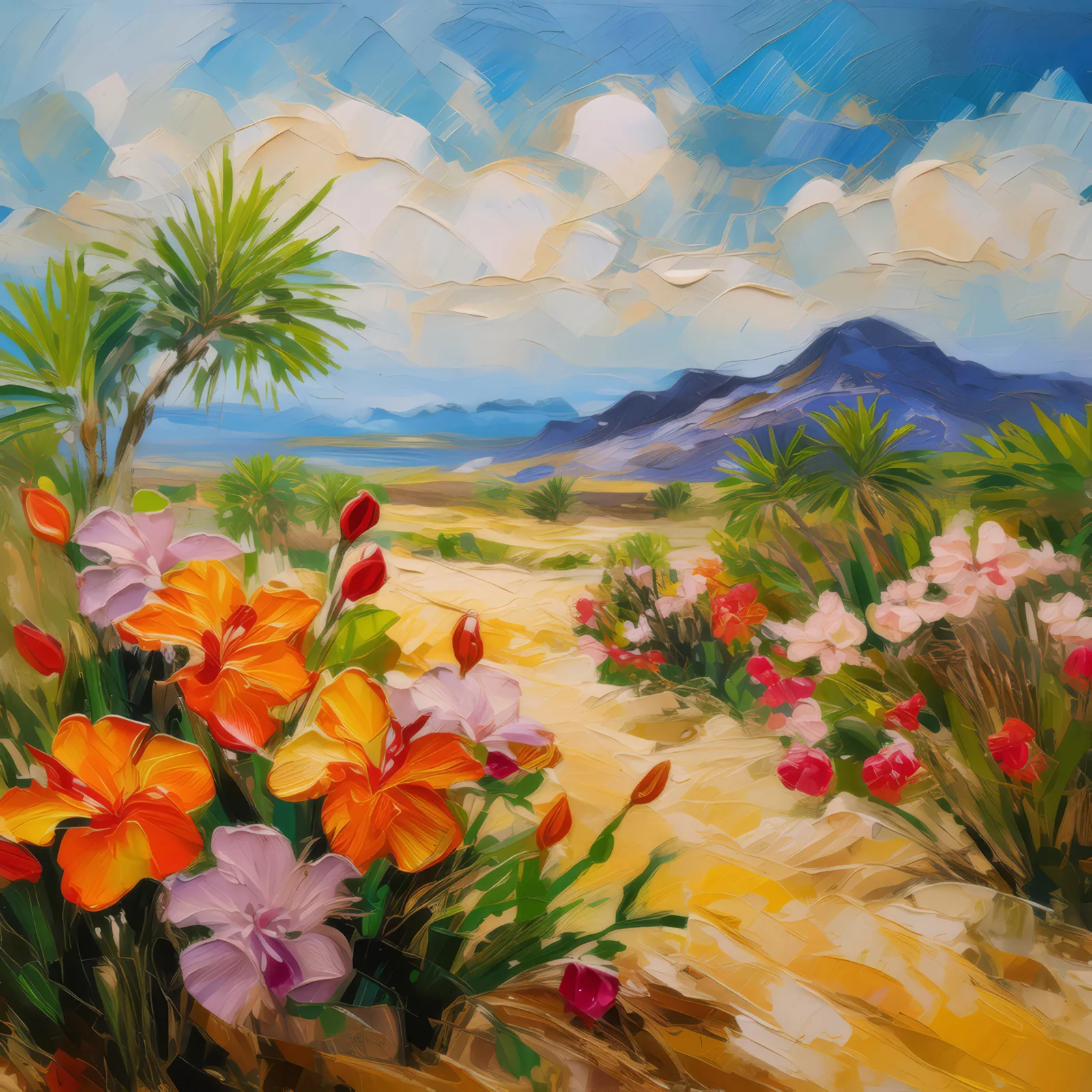 Desert Bloom Season, a palette-knife oil landscape by Emma Mickelberg