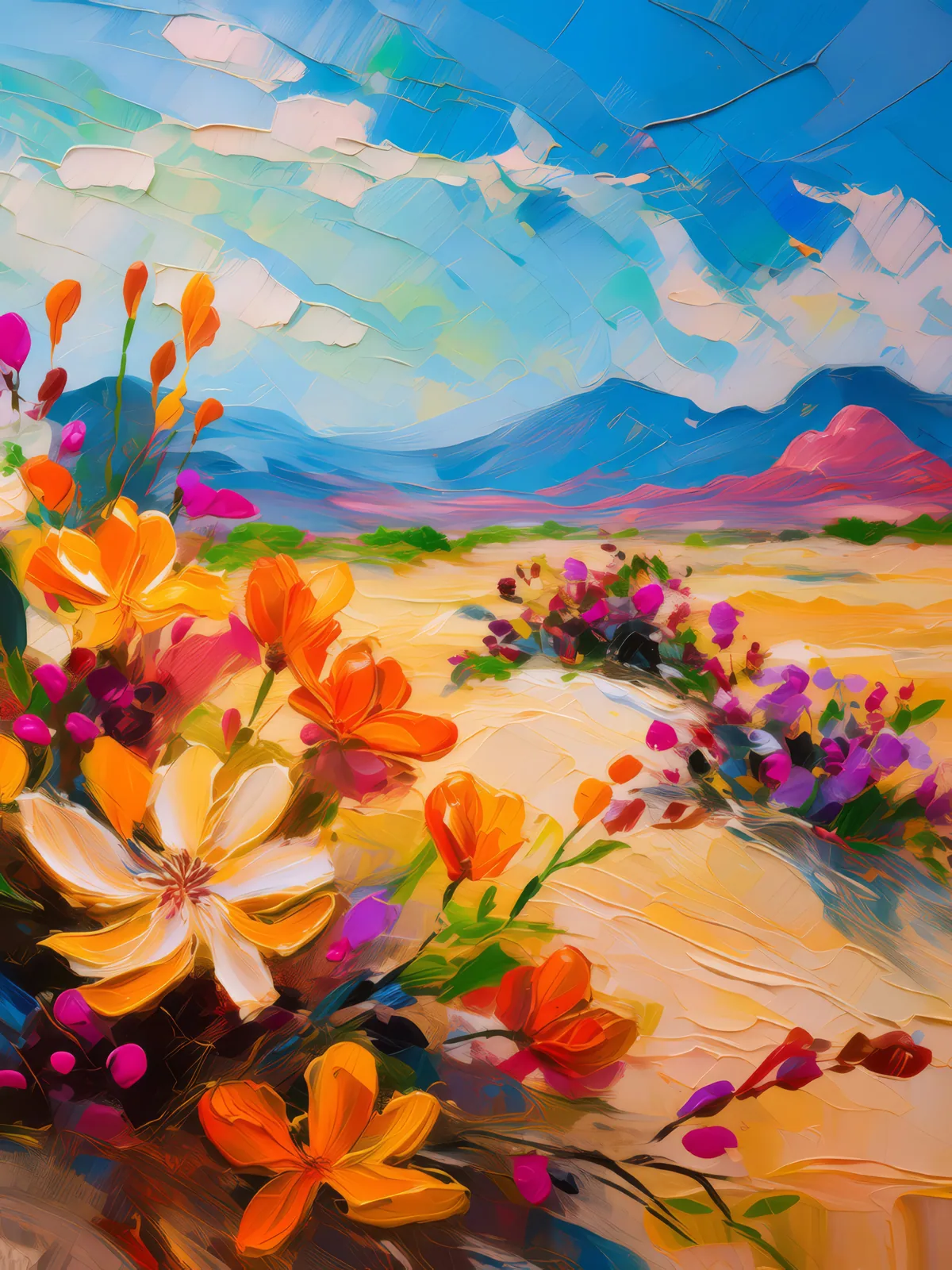 Desert Blooming Season, a palette-knife oil landscape by Emma Mickelberg