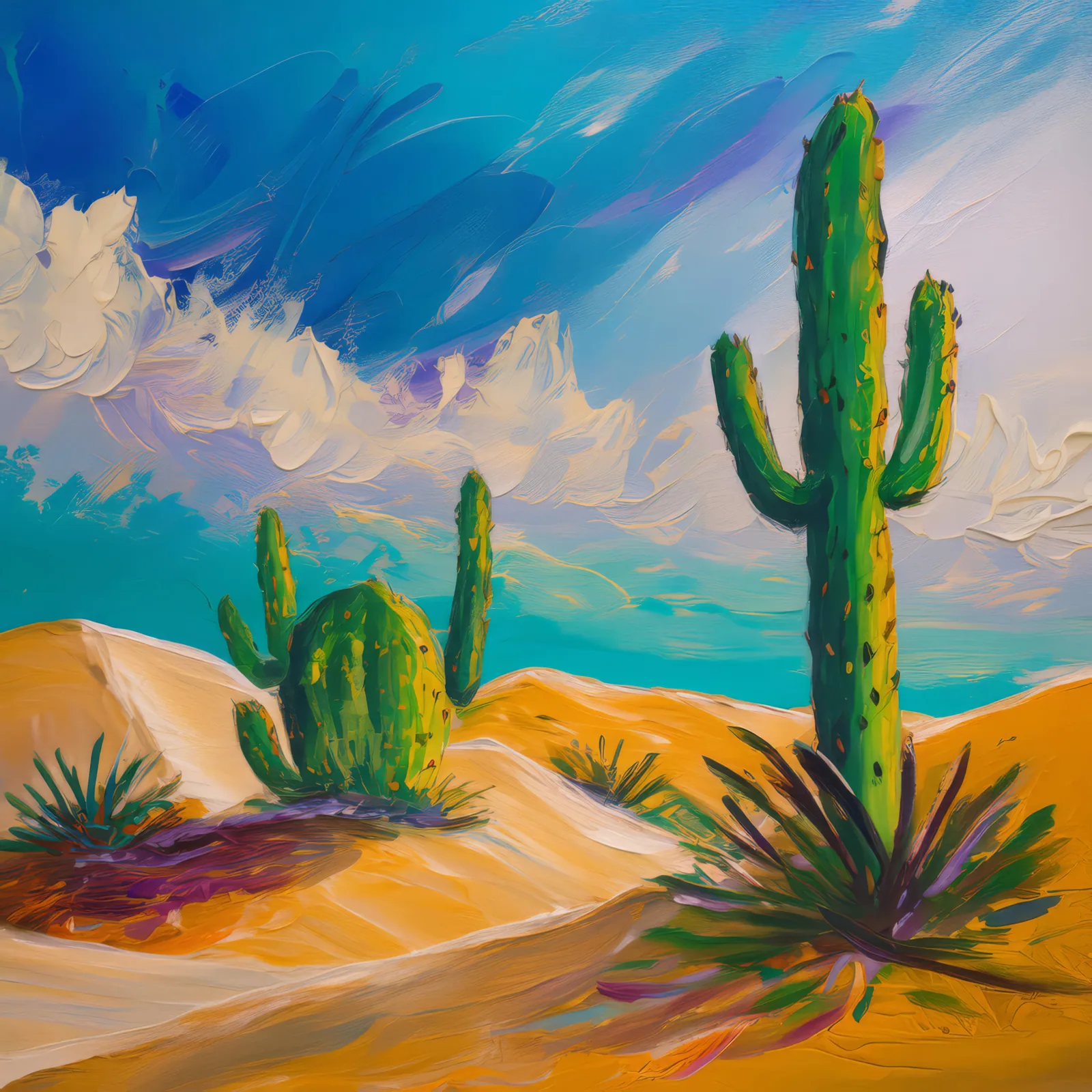 Desert Cacti View, a palette-knife oil landscape by Emma Mickelberg