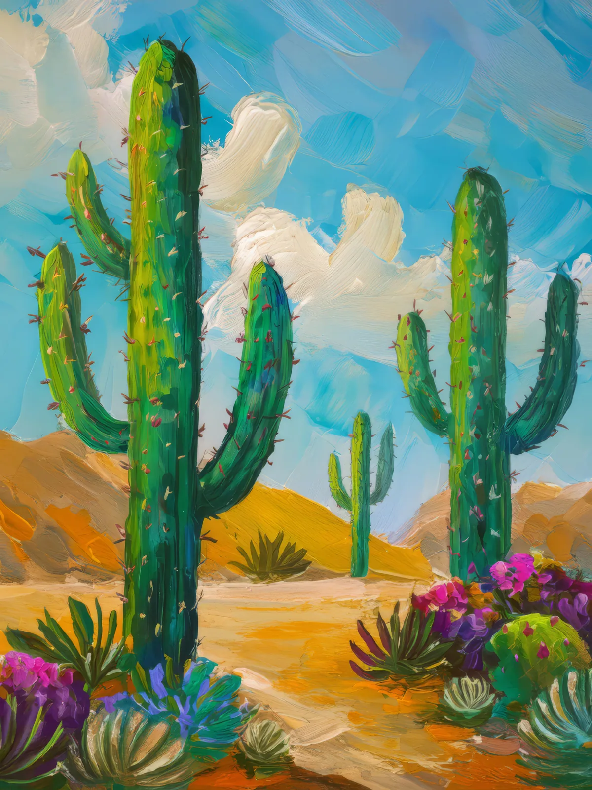 Desert Cactus, a palette-knife oil landscape by Emma Mickelberg