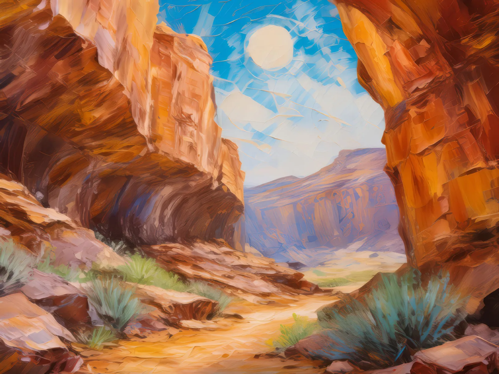 Desert Cave Grotto, a palette-knife oil landscape by Emma Mickelberg