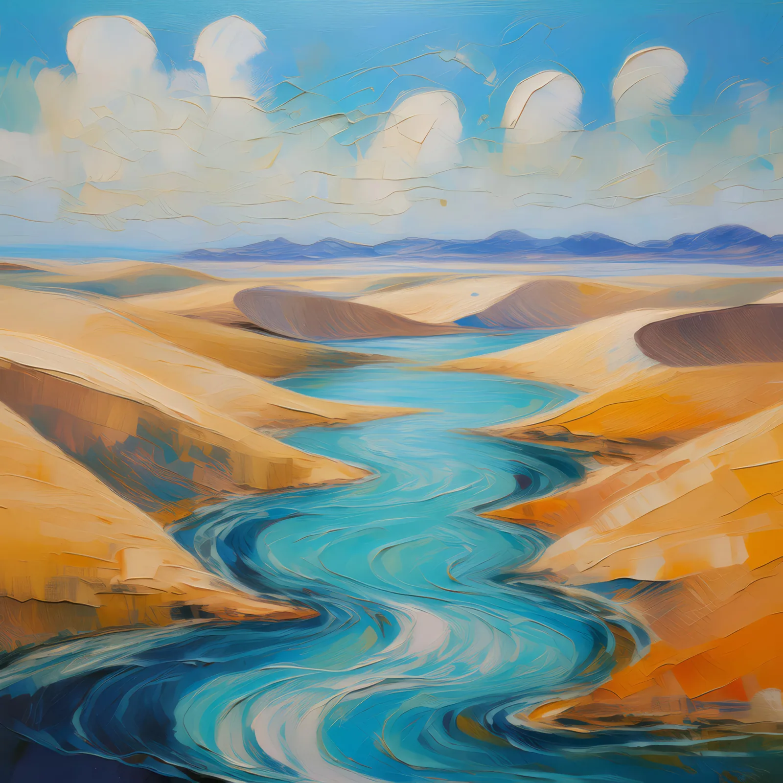 Desert Dune Mirage, a palette-knife oil landscape by Emma Mickelberg