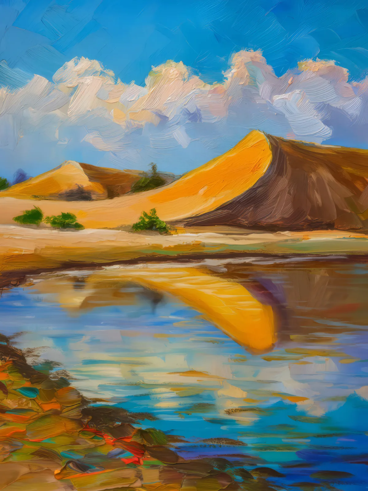 Desert Dune Reflection, a palette-knife oil landscape by Emma Mickelberg