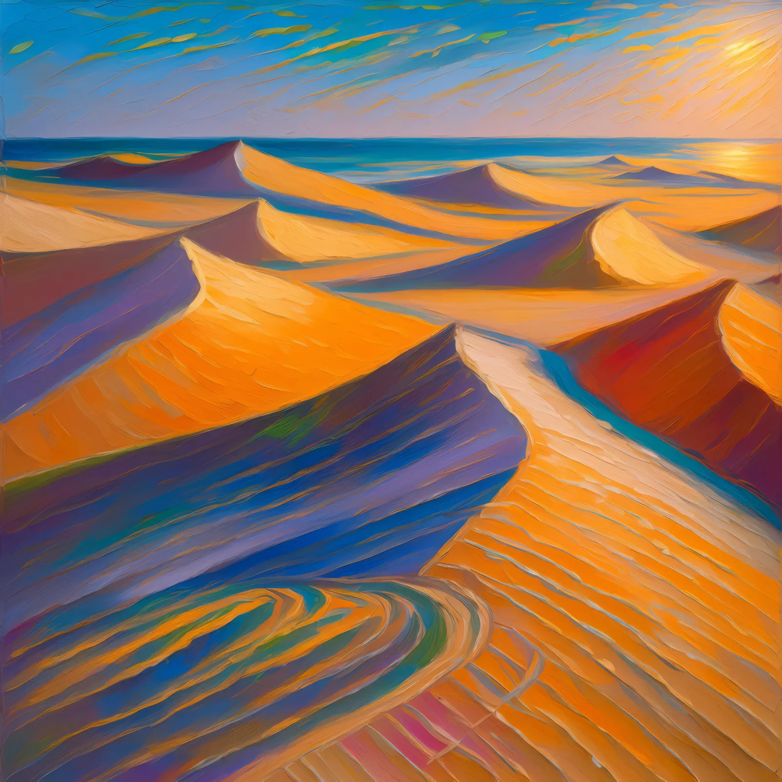 Desert Dune Shadows, a palette-knife oil landscape by Emma Mickelberg