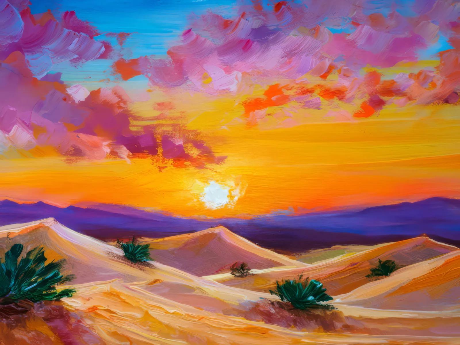 Desert Dune Silhouettes, a palette-knife oil landscape by Emma Mickelberg