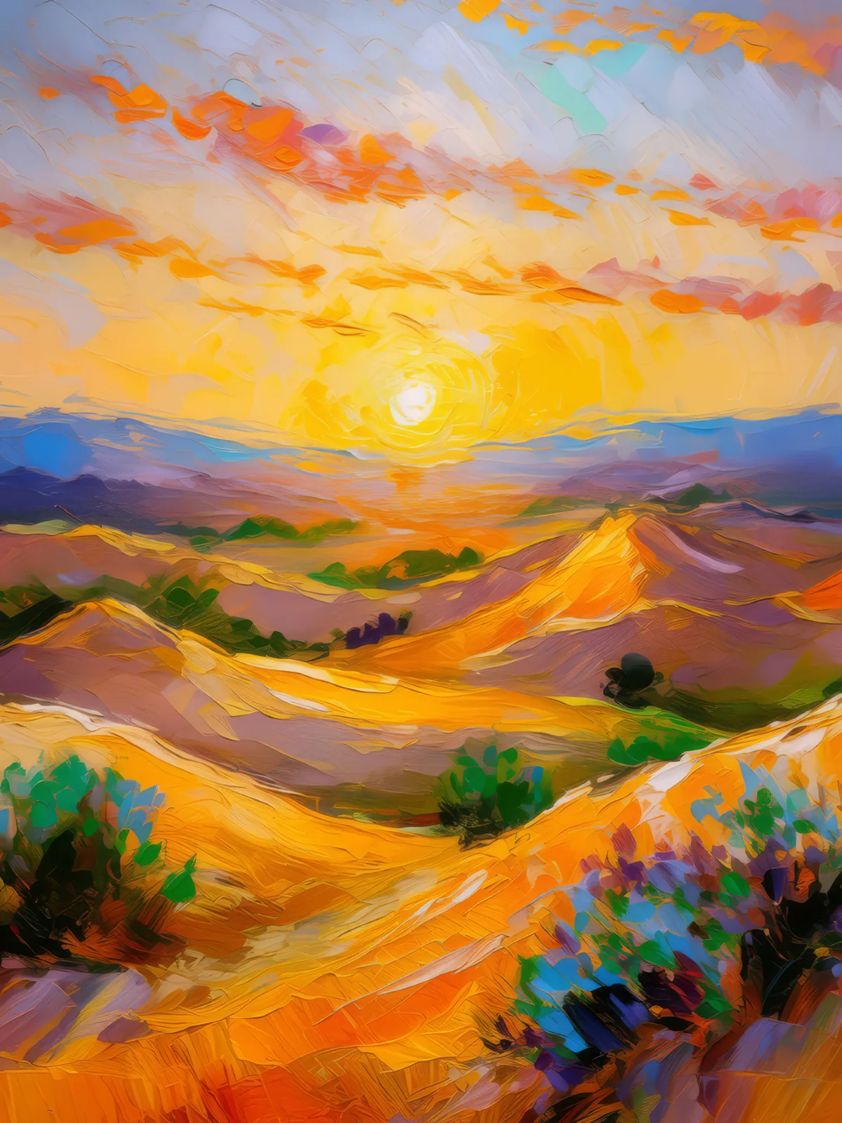 Desert Dune Sunset, a palette-knife oil landscape by Emma Mickelberg