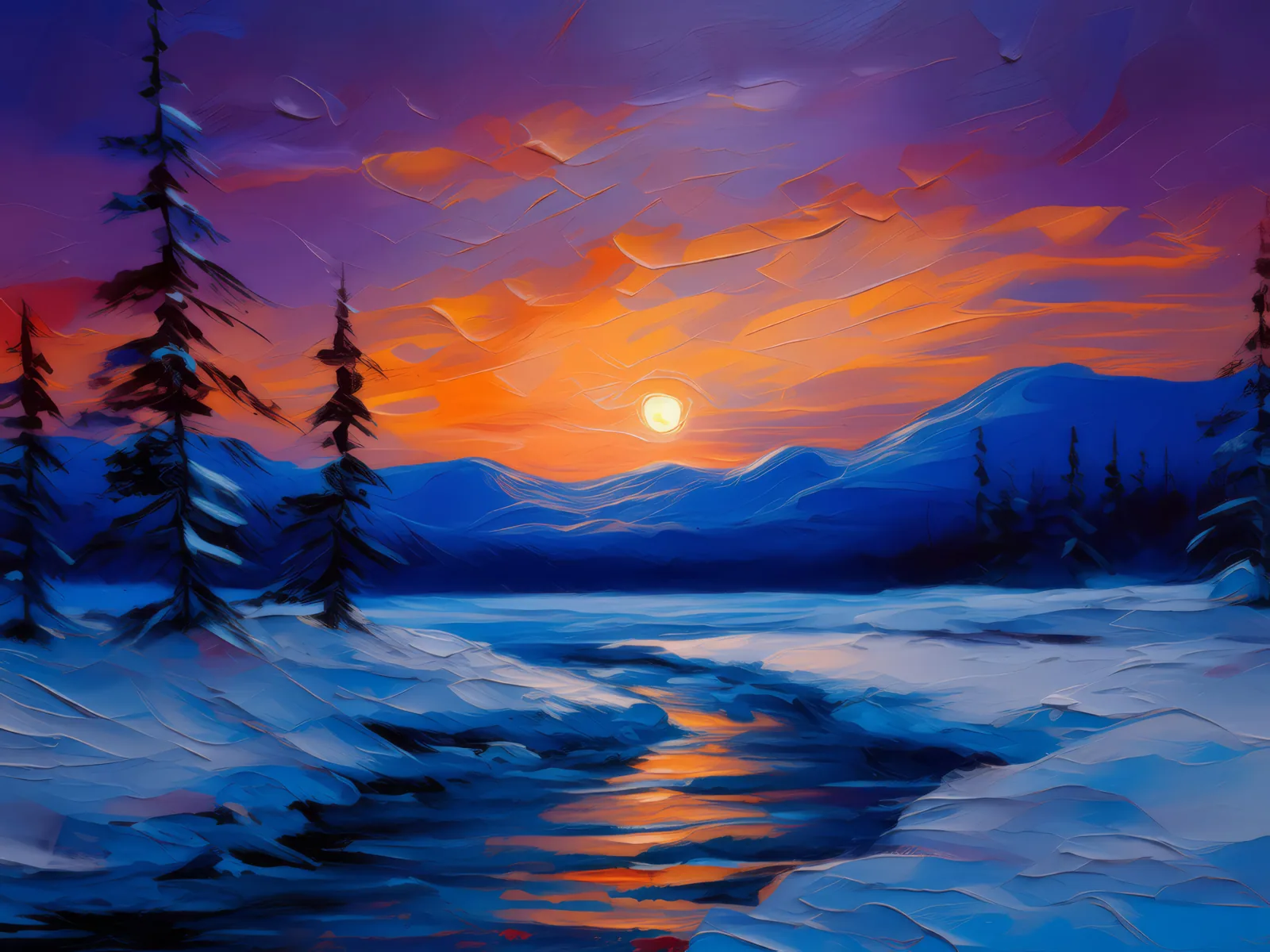 Desert Dusk's Cold Embrace, a palette-knife oil landscape by Emma Mickelberg