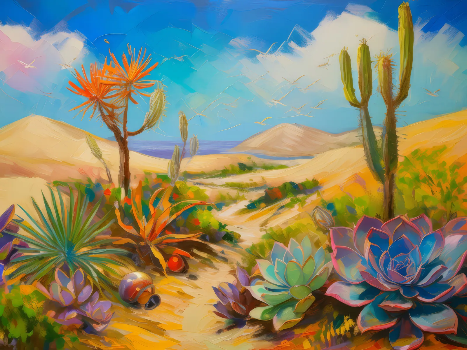 Desert Flora and Fauna, a palette-knife oil landscape by Emma Mickelberg