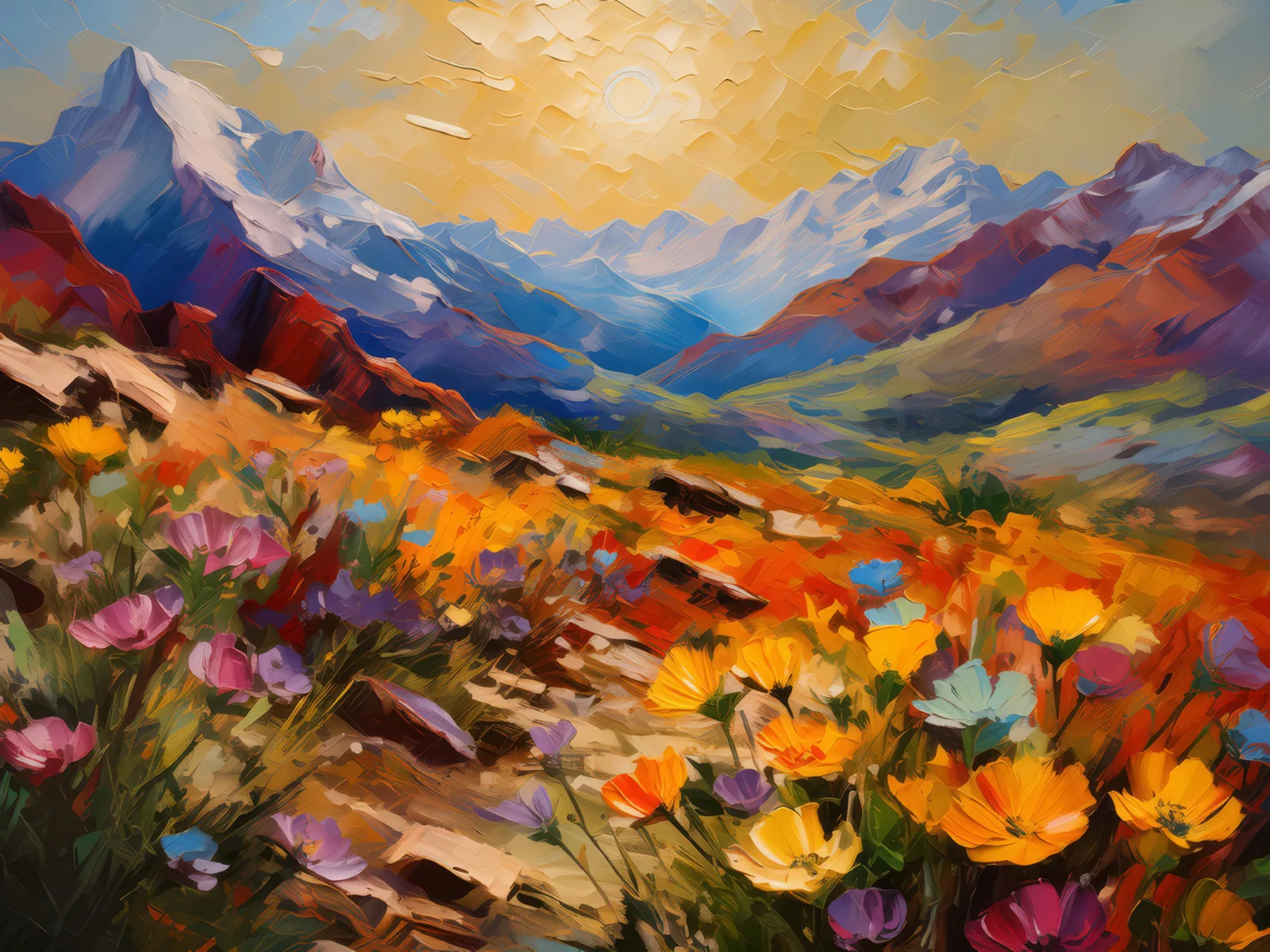 Desert Flora at High Noon, a palette-knife oil landscape by Emma Mickelberg