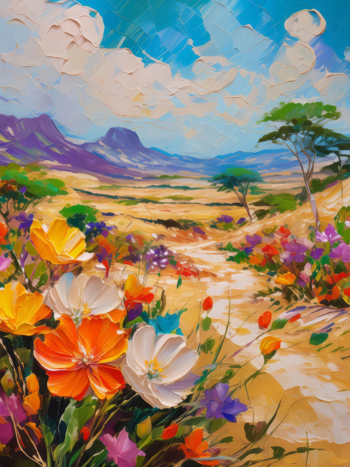 Desert Flowers, a palette-knife oil landscape by Emma Mickelberg