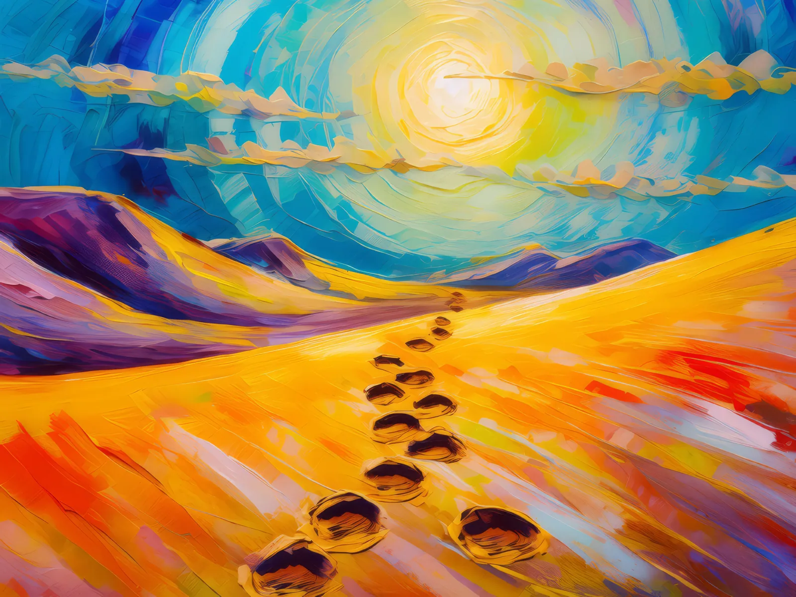Desert Footprints, a palette-knife oil landscape by Emma Mickelberg
