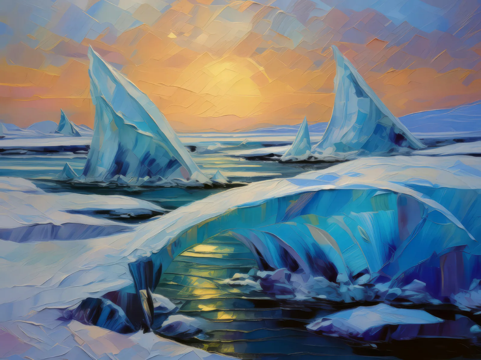 Desert Ice Sculptures, a palette-knife oil landscape by Emma Mickelberg
