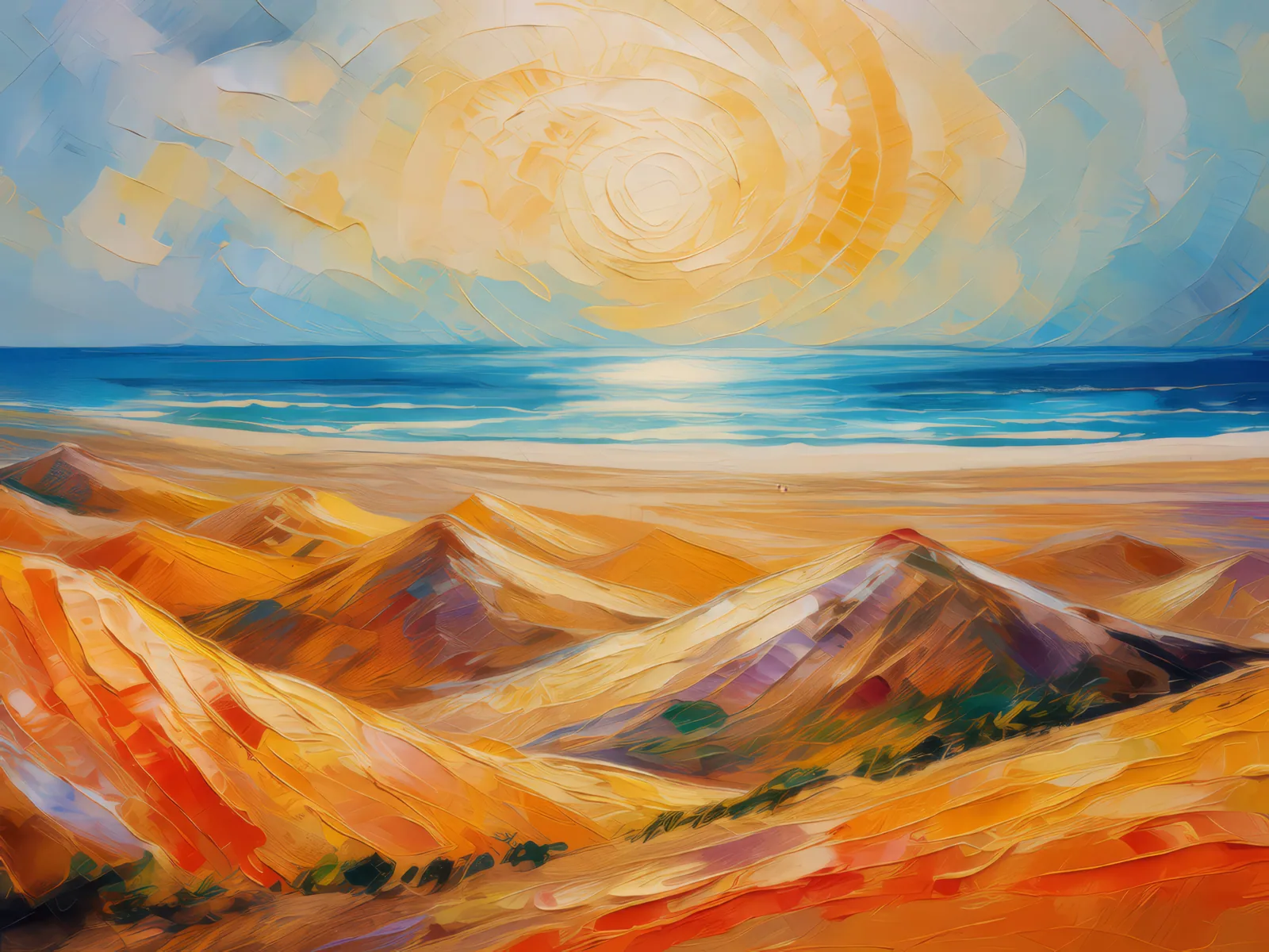 Desert Meets Ocean Horizon, a palette-knife oil landscape by Emma Mickelberg