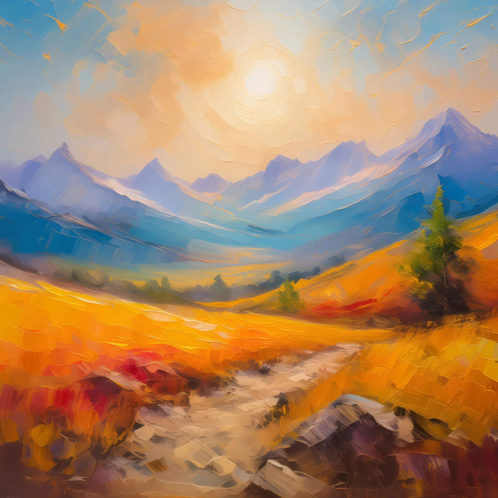 Desert Mirage at High Noon, a palette-knife oil landscape by Emma Mickelberg