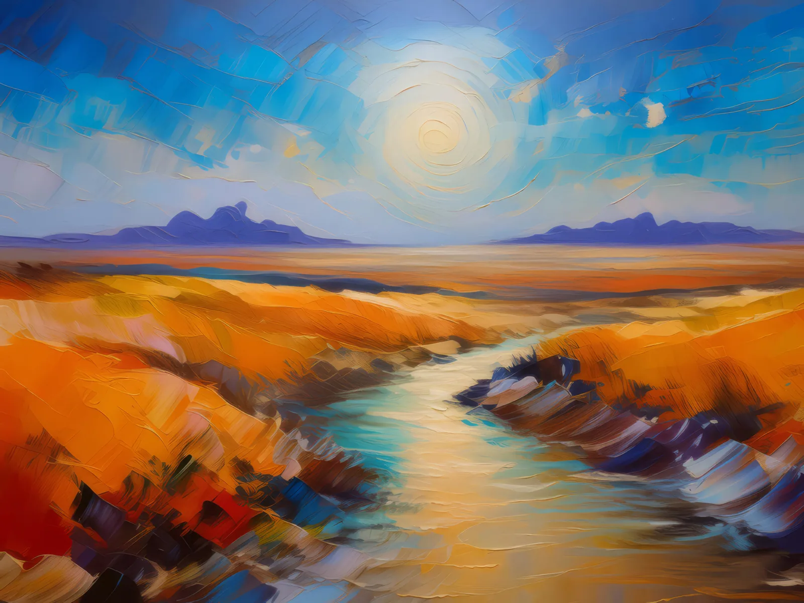 Desert Mirage, a palette-knife oil landscape by Emma Mickelberg