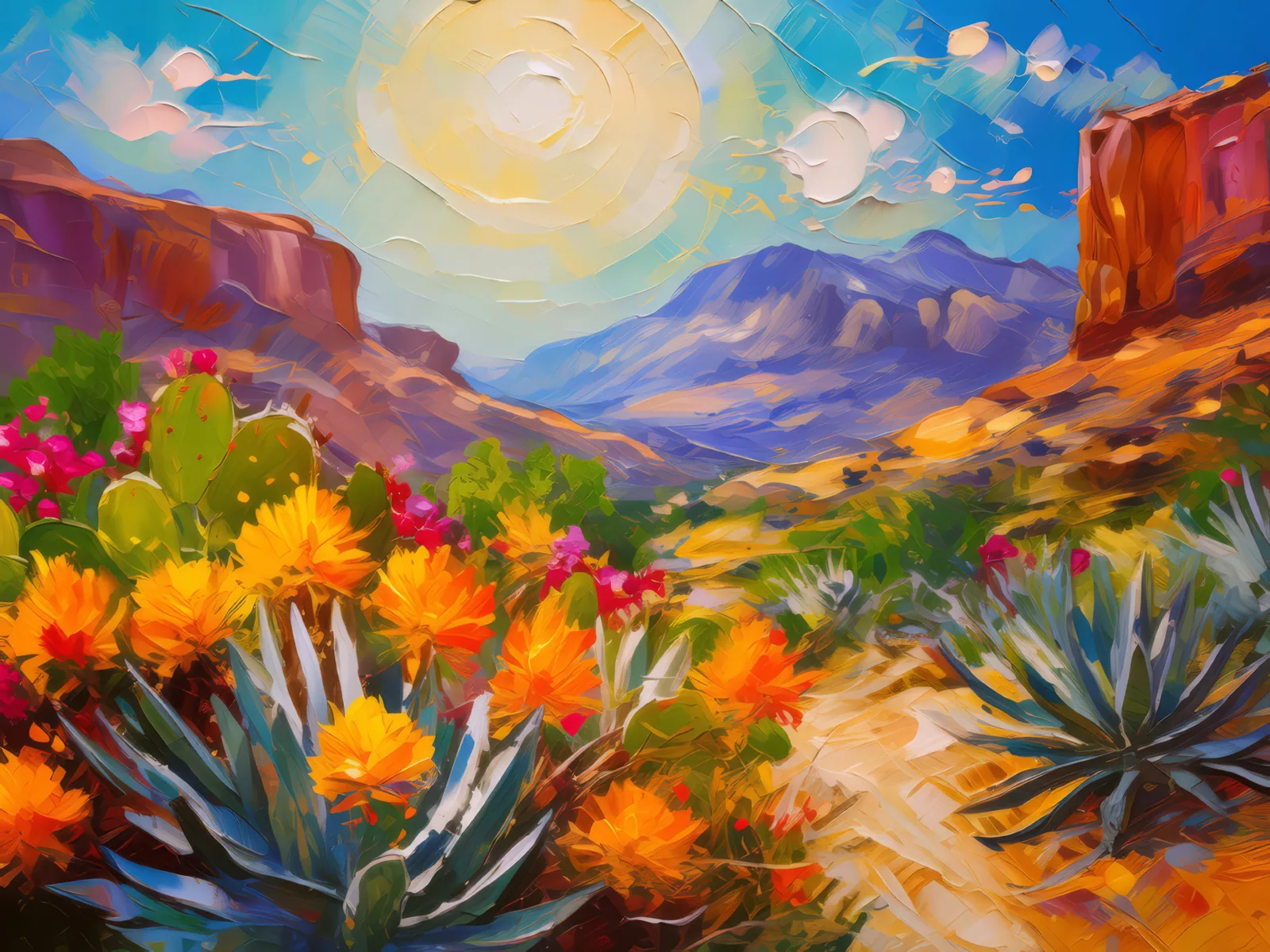 Desert Mountain Flora, a palette-knife oil landscape by Emma Mickelberg