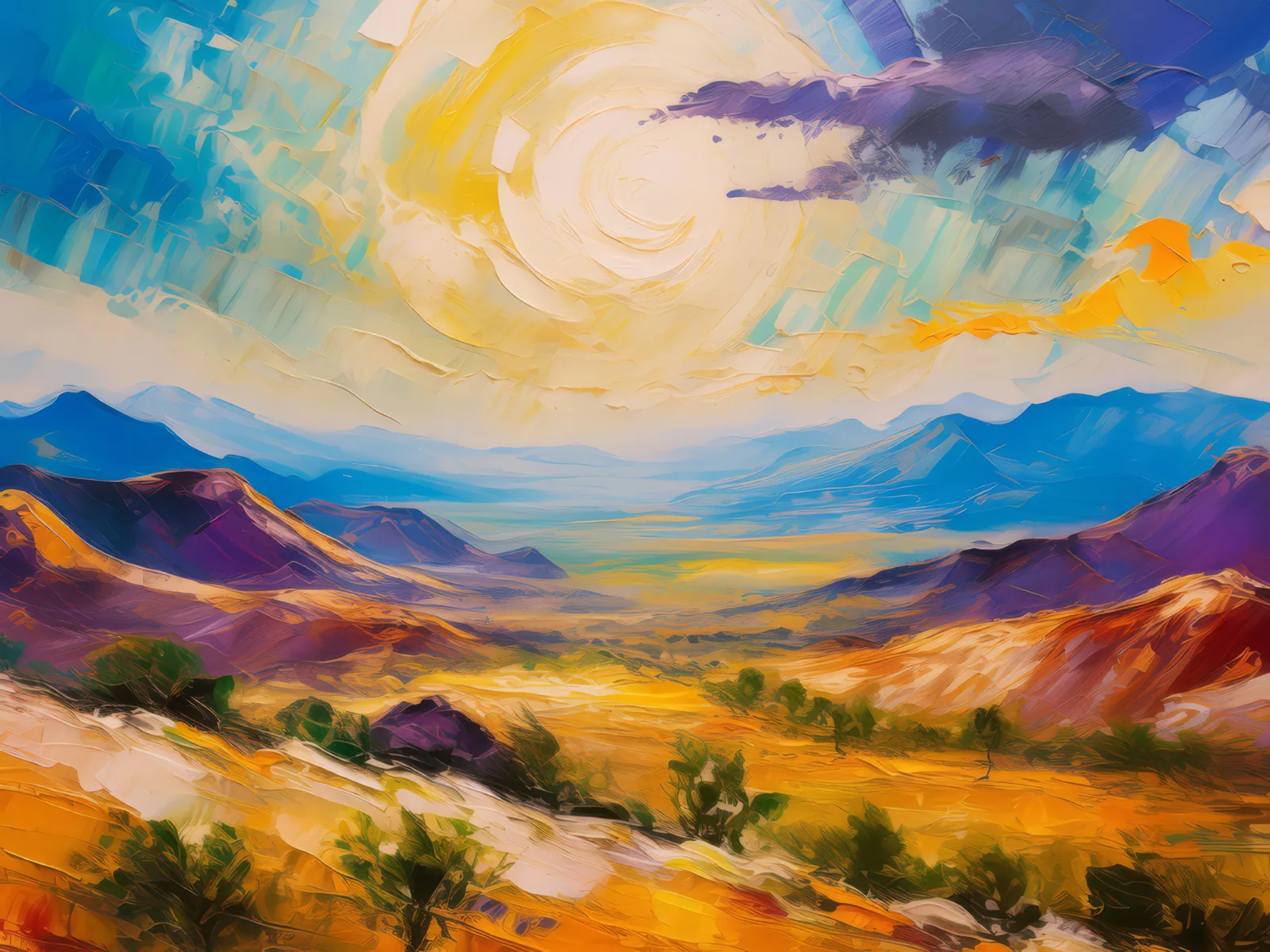 Desert Mountain Mirage, a palette-knife oil landscape by Emma Mickelberg