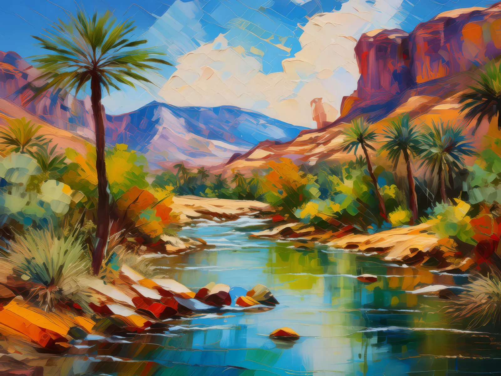 Desert Mountain Stream, a palette-knife oil landscape by Emma Mickelberg