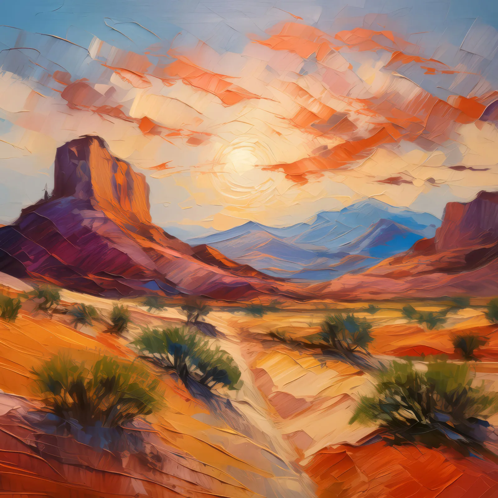Desert Mountain Vista, a palette-knife oil landscape by Emma Mickelberg