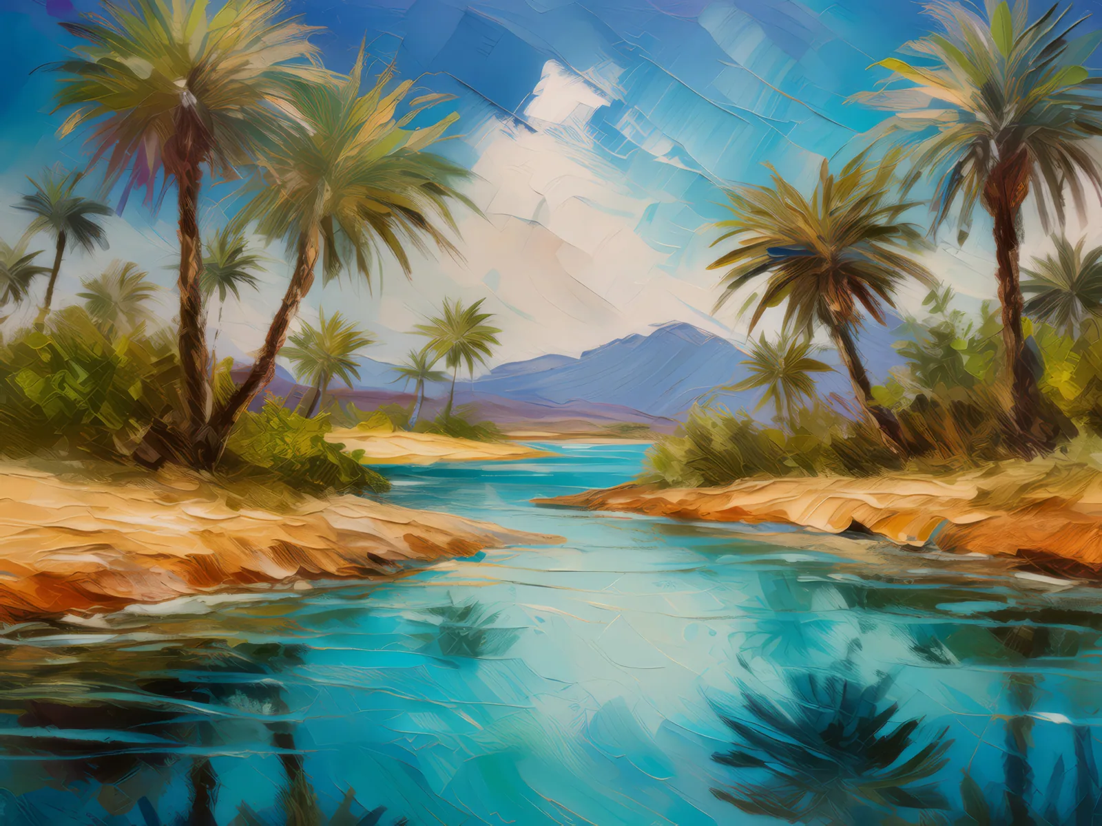 Desert Oasis Haven, a palette-knife oil landscape by Emma Mickelberg
