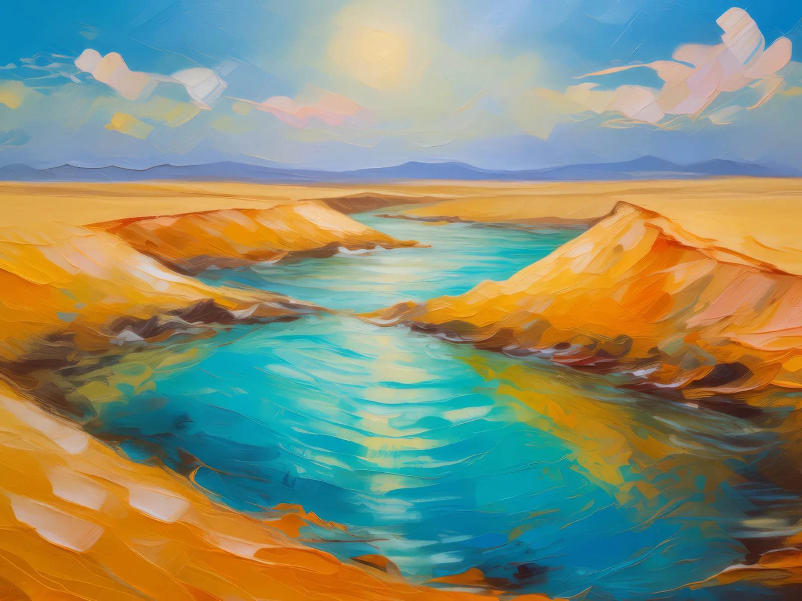 Desert Ocean Mirage, a palette-knife oil landscape by Emma Mickelberg
