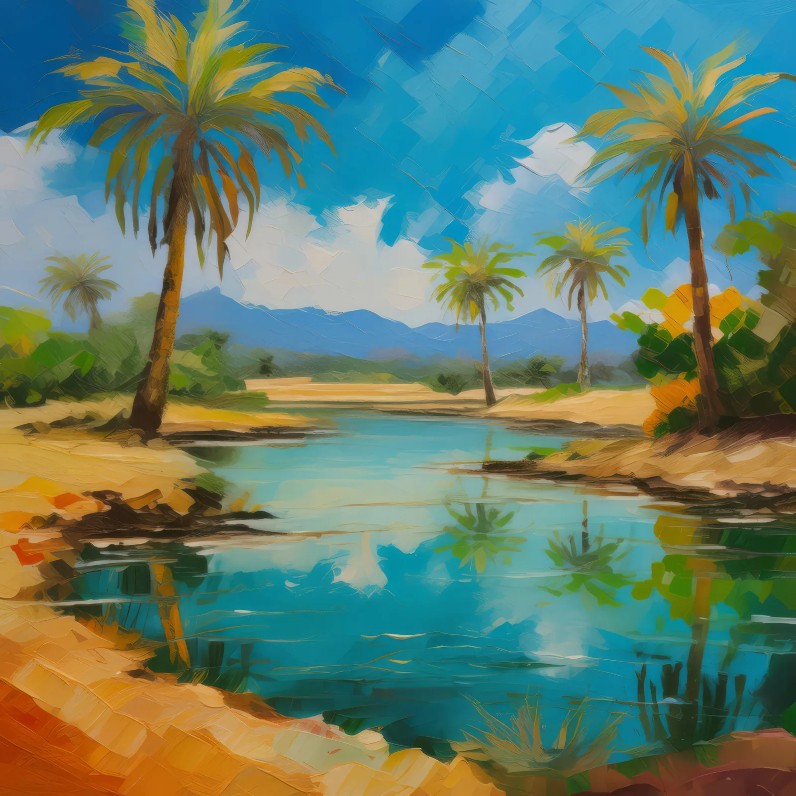 Desert Reflection View, a palette-knife oil landscape by Emma Mickelberg
